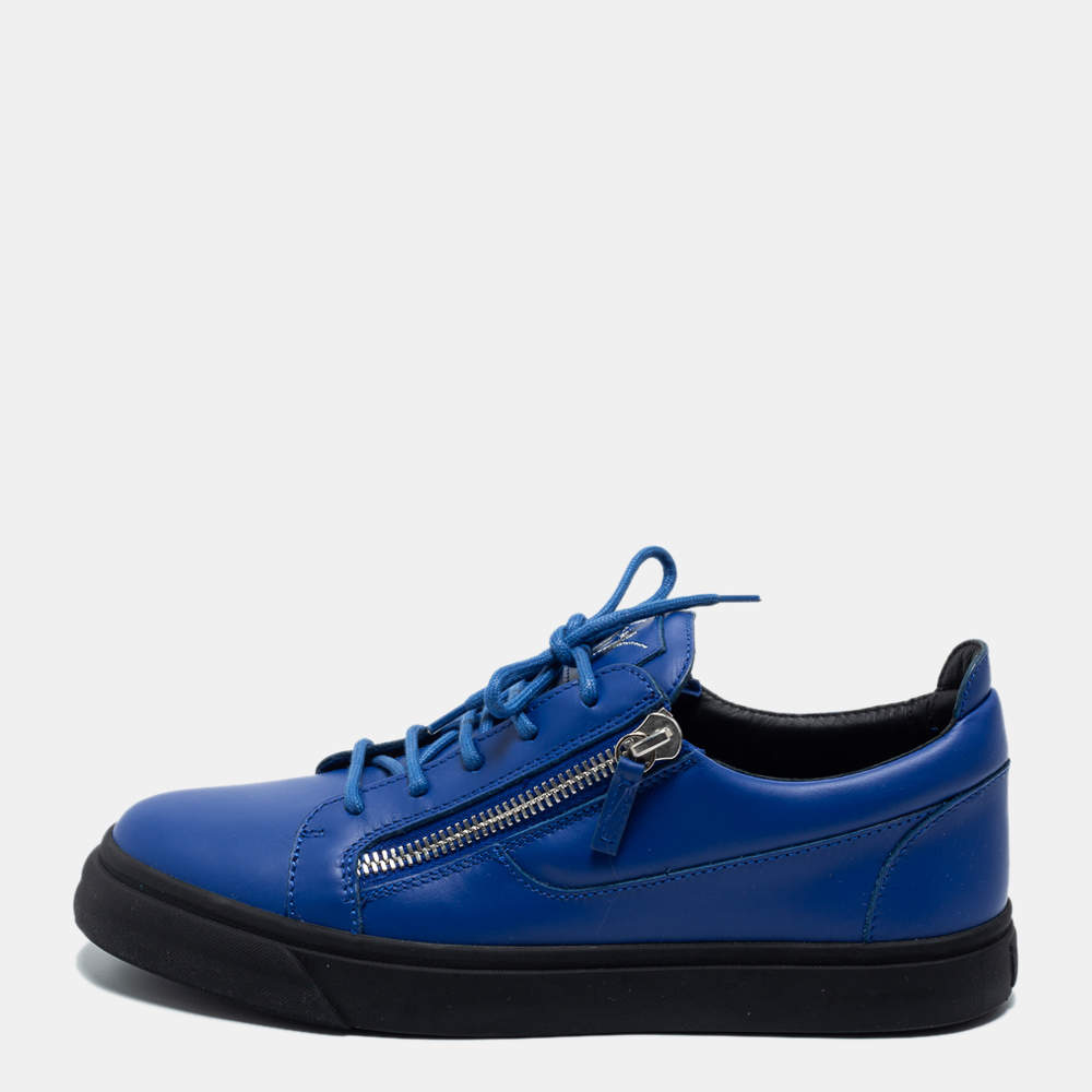 Pre Owned Giuseppe Zanotti Blue Leather Frankie Low Top Sneakers Size 43