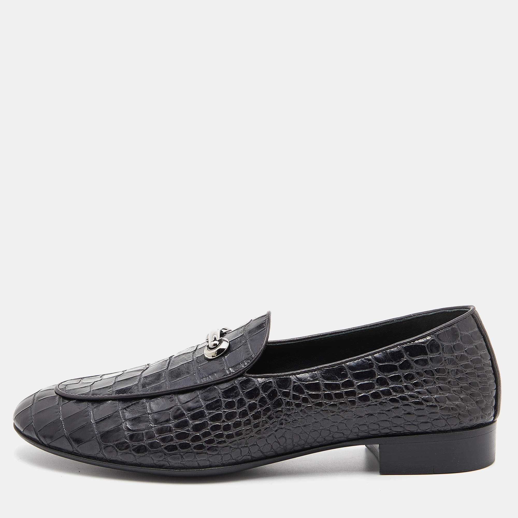 Giuseppe Zanotti Black Cros Embossed Leather Smoking Slippers Size 41