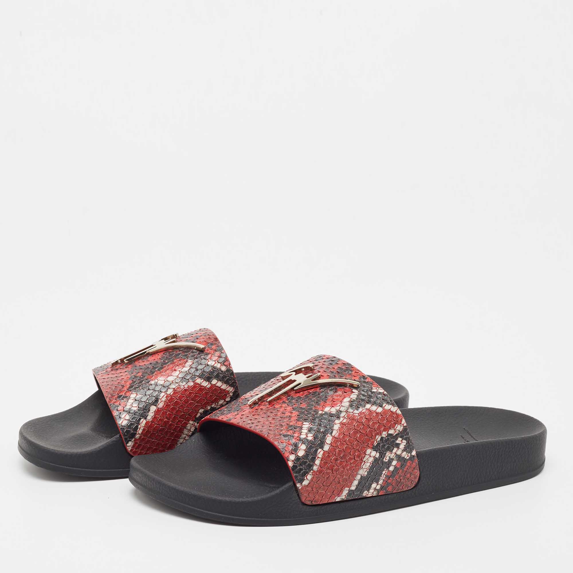 Giuseppe Zanotti Red Black Python Embossed Leather Newburel Slide