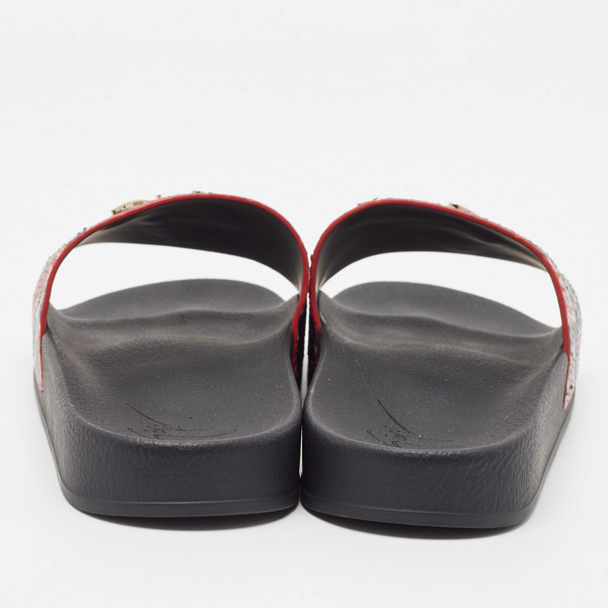 Pre Owned Giuseppe Zanotti Red/Black Python Embossed Leather Newburel Slide Flats Size 43
