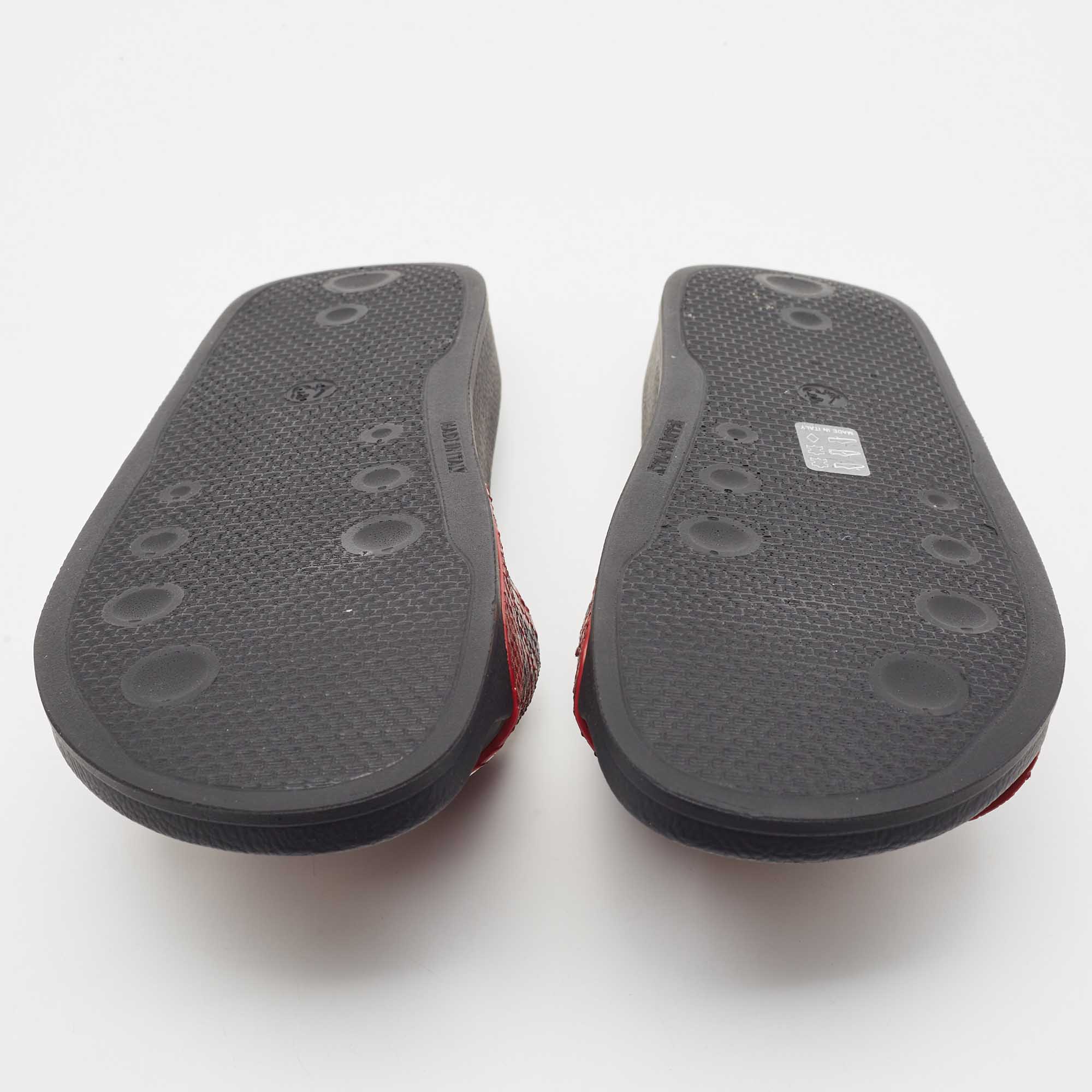 Pre Owned Giuseppe Zanotti Red/Black Python Embossed Leather Newburel Slide Flats Size 43