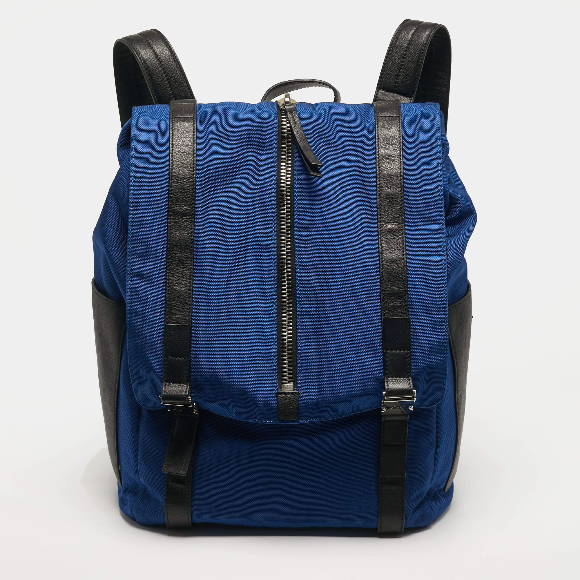 Pre Owned Giuseppe Zanotti Blue/Black Nylon Flap Backpack