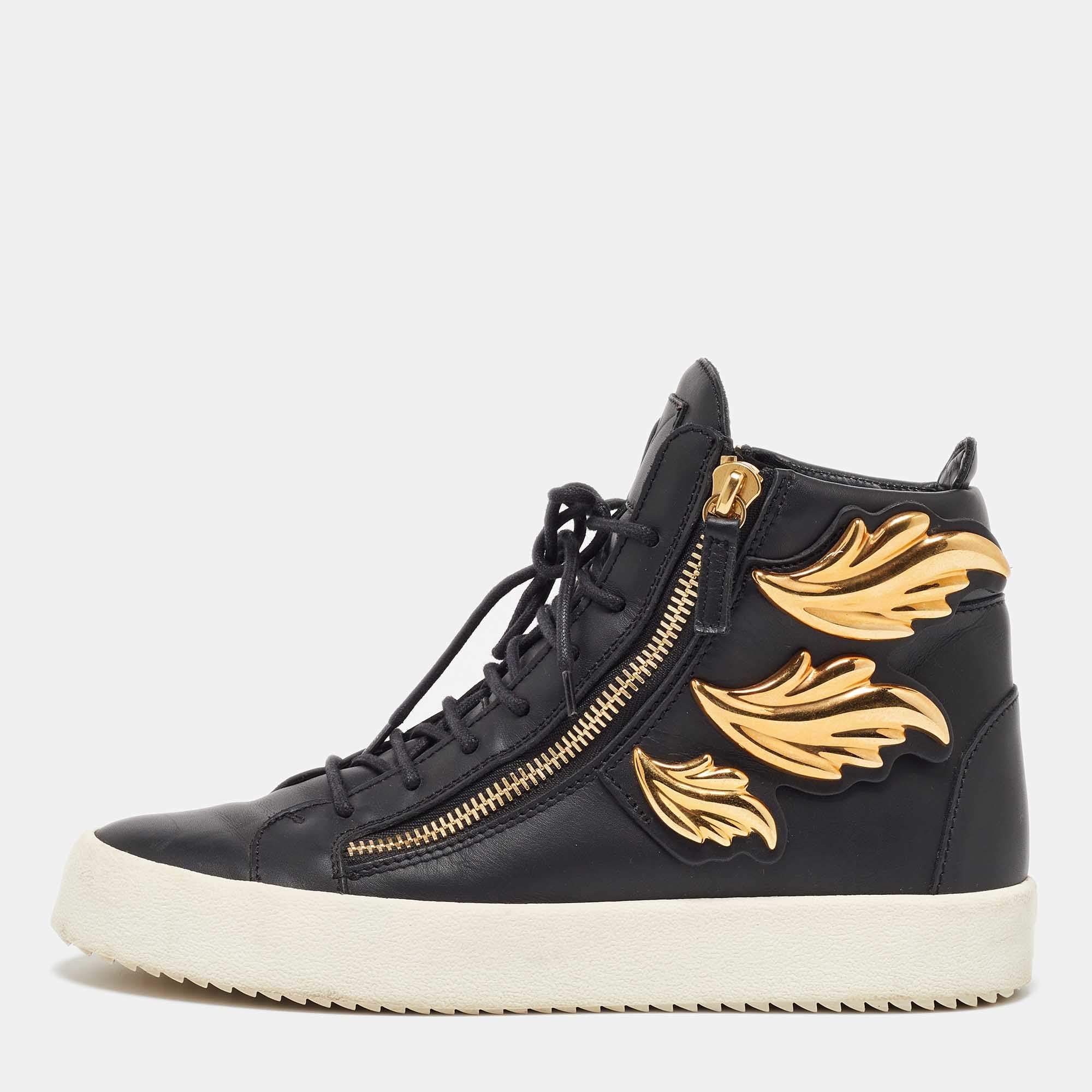 Giuseppe Zanotti Black Leather Wings High Top Sneakers 43 Giuseppe Zanotti Black Leather Wings High Top Sneakers 43