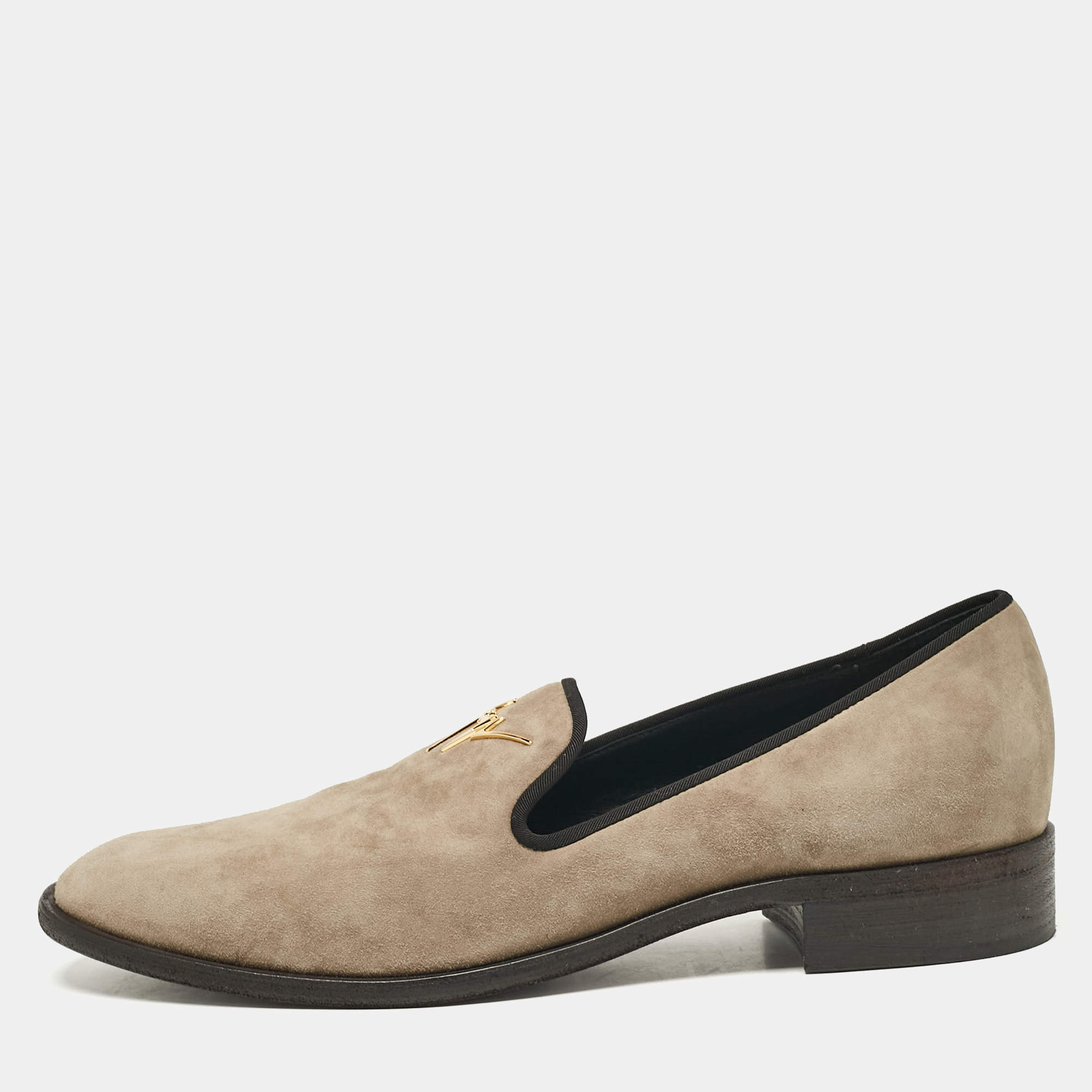 Giuseppe Zanotti Grey Suede Slip on Smoking Slippers Size 45 Giuseppe Zanotti The Luxury Closet