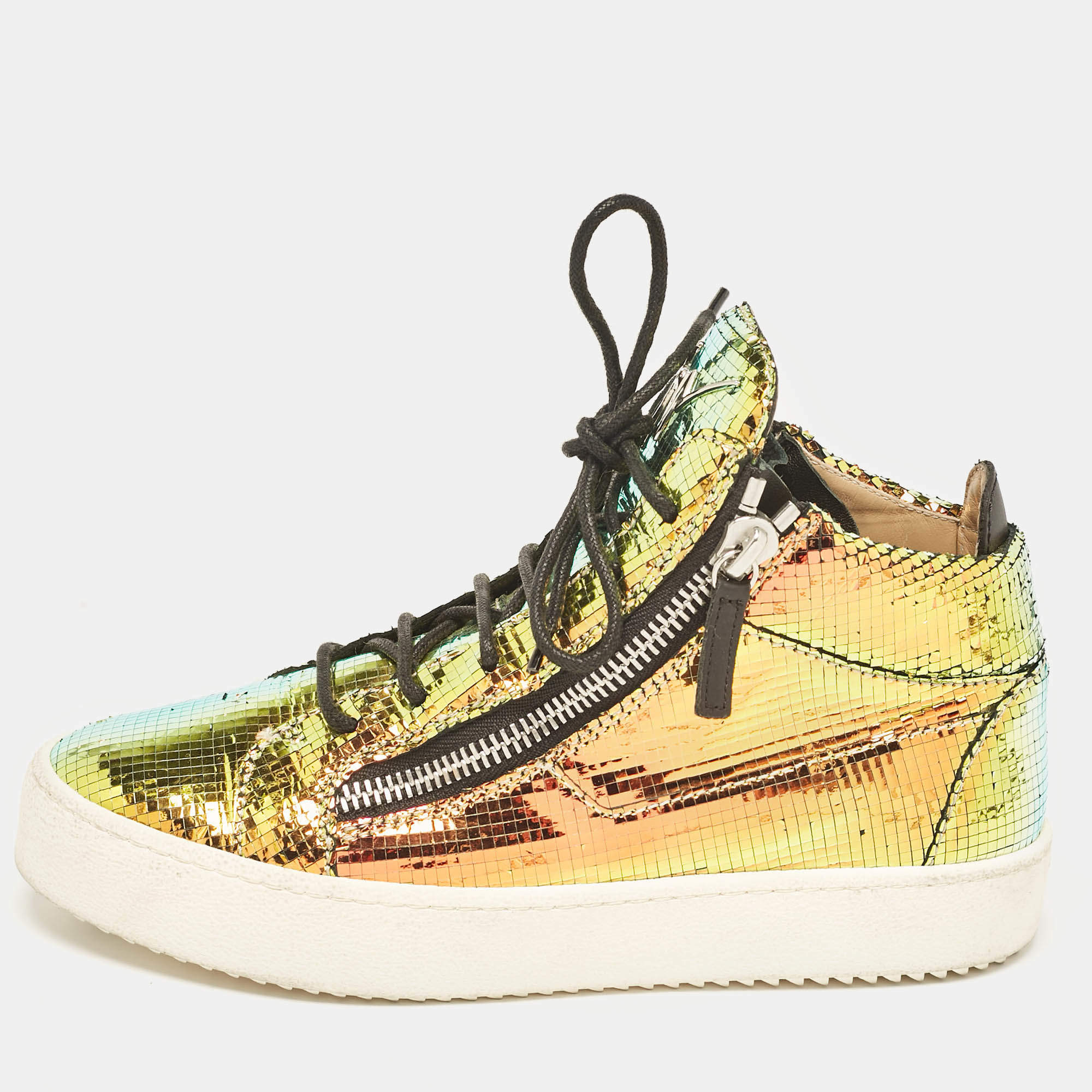 Giuseppe Zanotti Multicolor Foil Leather High Top Sneakers Size 41