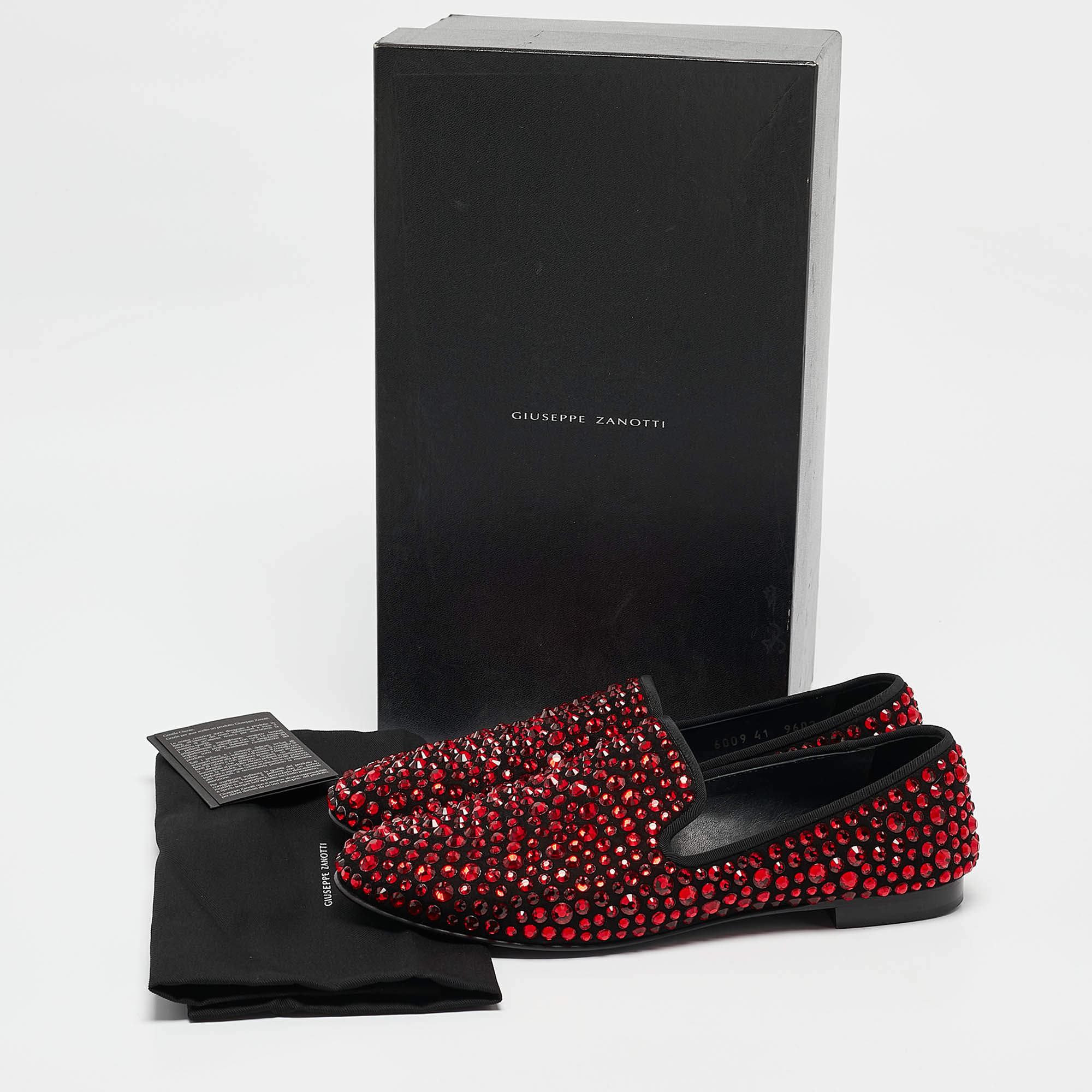 Pre Owned Giuseppe Zanotti Black Suede Crystal Embellished Smoking Slippers Size 41