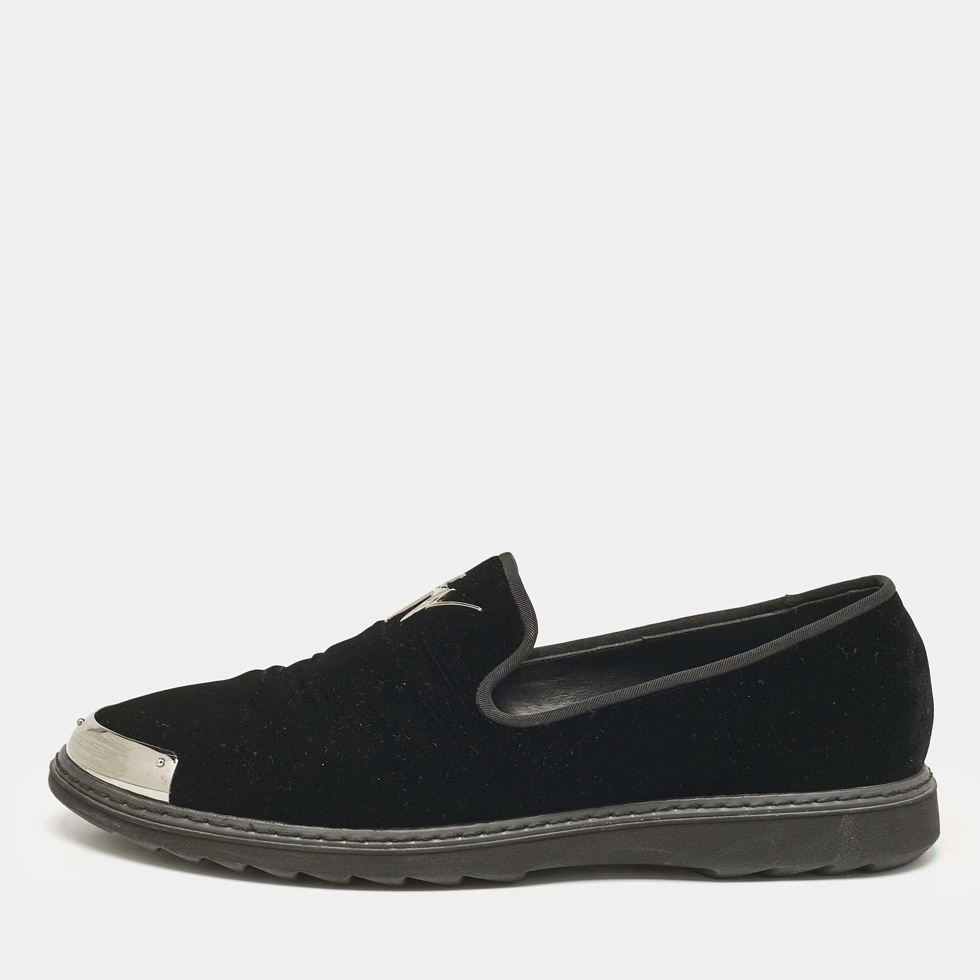 Giuseppe Zanotti Black Velvet Slip On Smoking Slippers Size 44