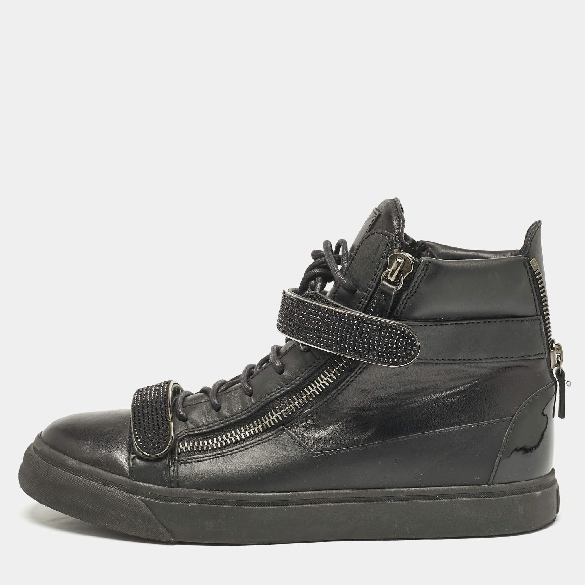 Giuseppe Zanotti Black Leather Coby High Top Sneakers Size 44.5
