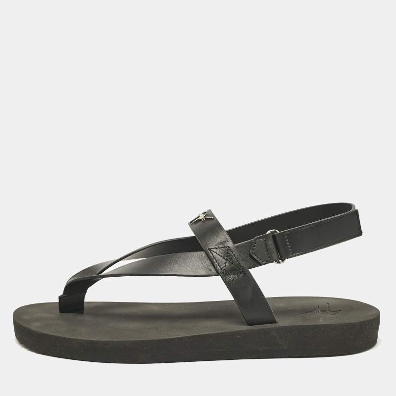 Giuseppe Zanotti Black Leather Nevada Flat Sandals Size 43