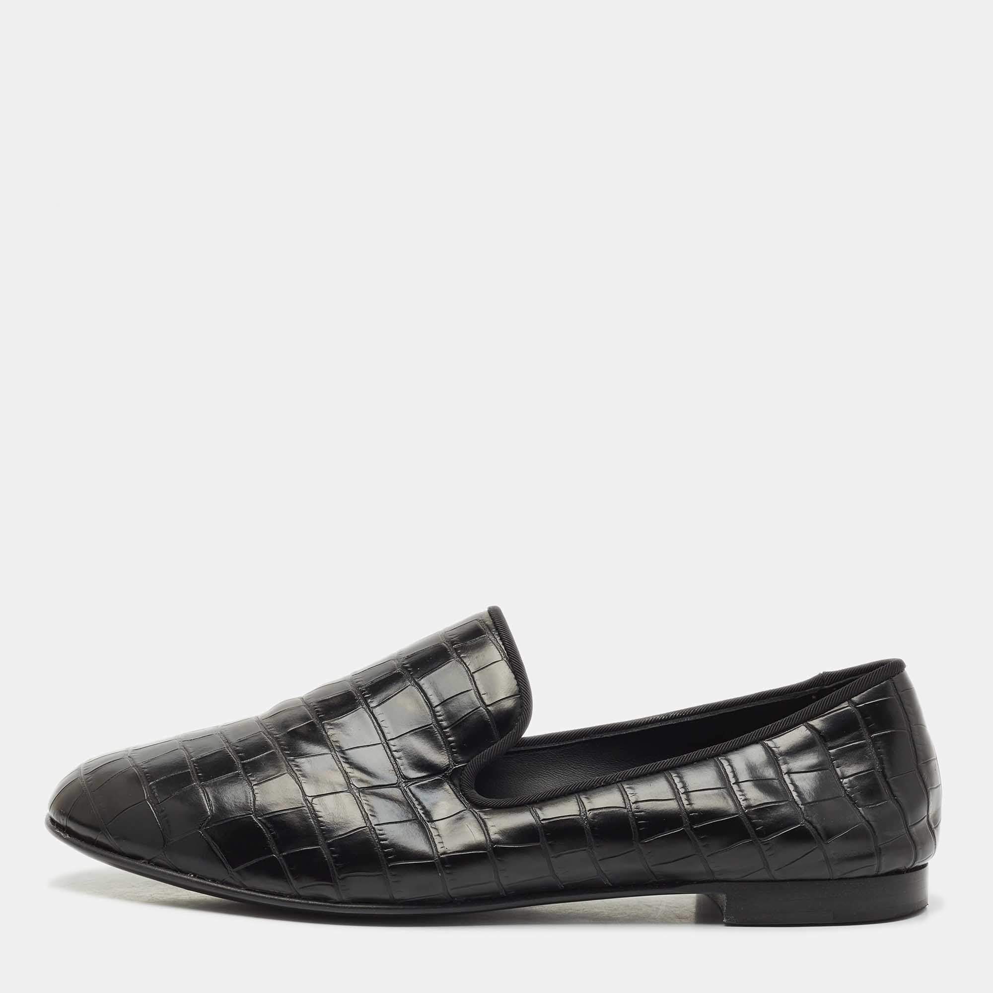 Giuseppe Zanotti Black Croc Embossed Leather Seymour Smoking Slippers Size 42