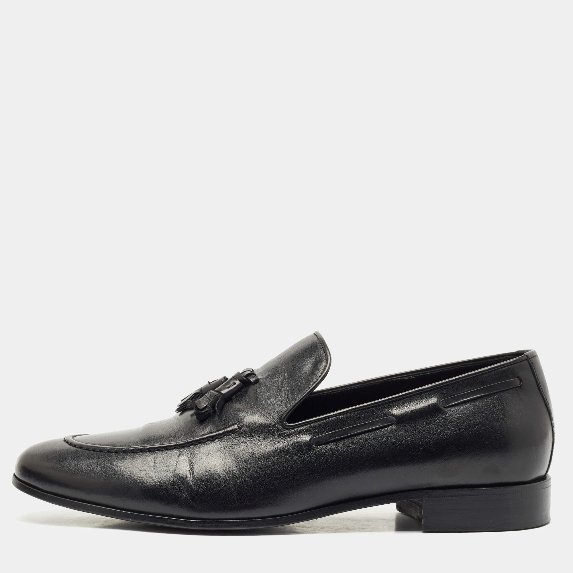 Giuseppe Zanotti Black Leather Fringe Slip On Loafers Size 45