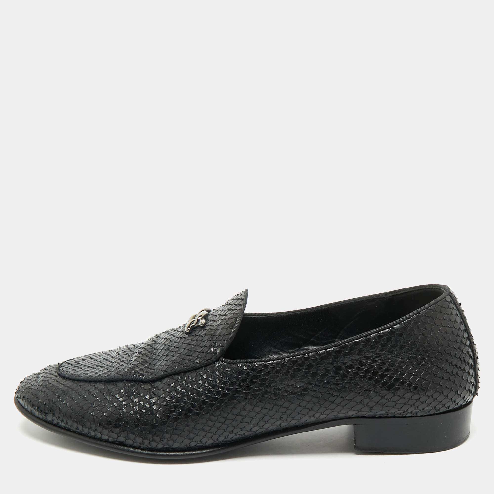 Giuseppe Zanotti Black Snakeskin Embossed Leather Smoking Slippers Size 45
