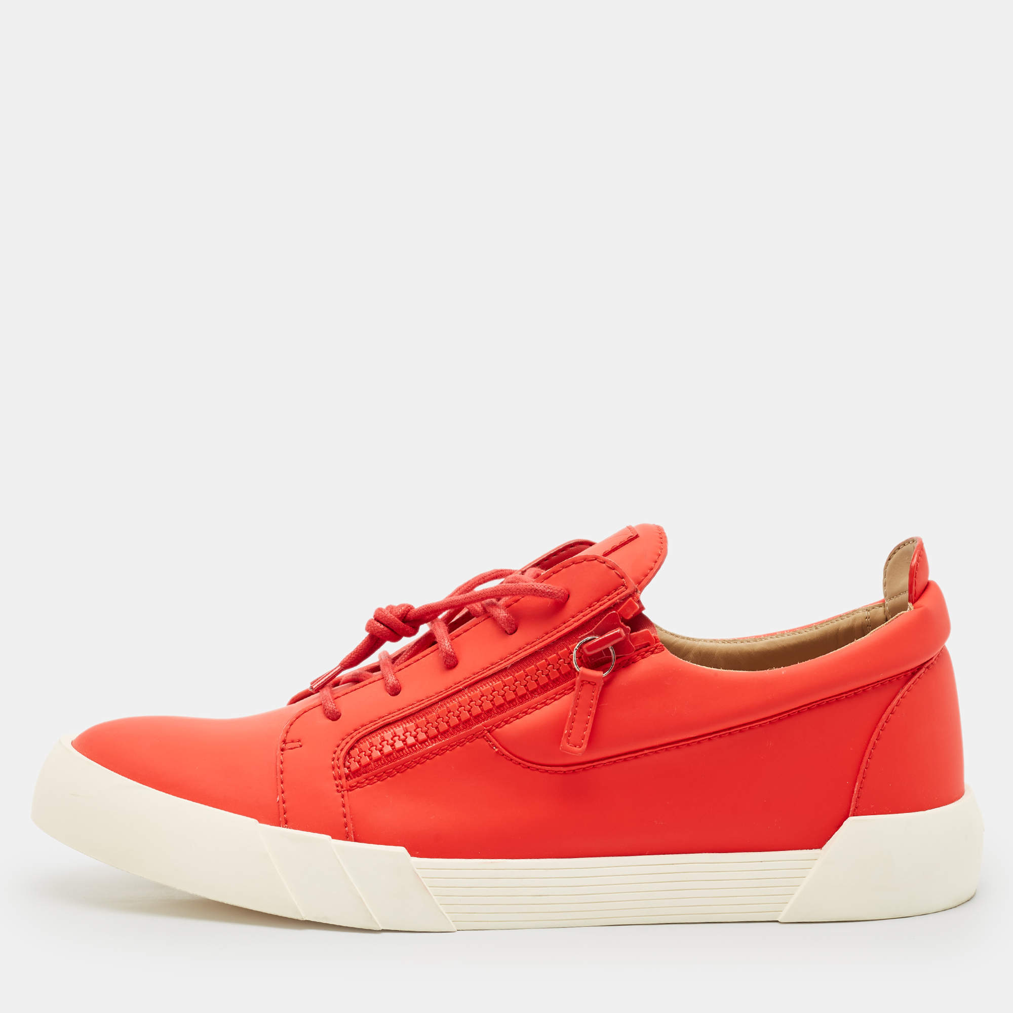 Pre Owned Giuseppe Zanotti Red Leather The Shark 5.0 Low Top Sneakers Size 47