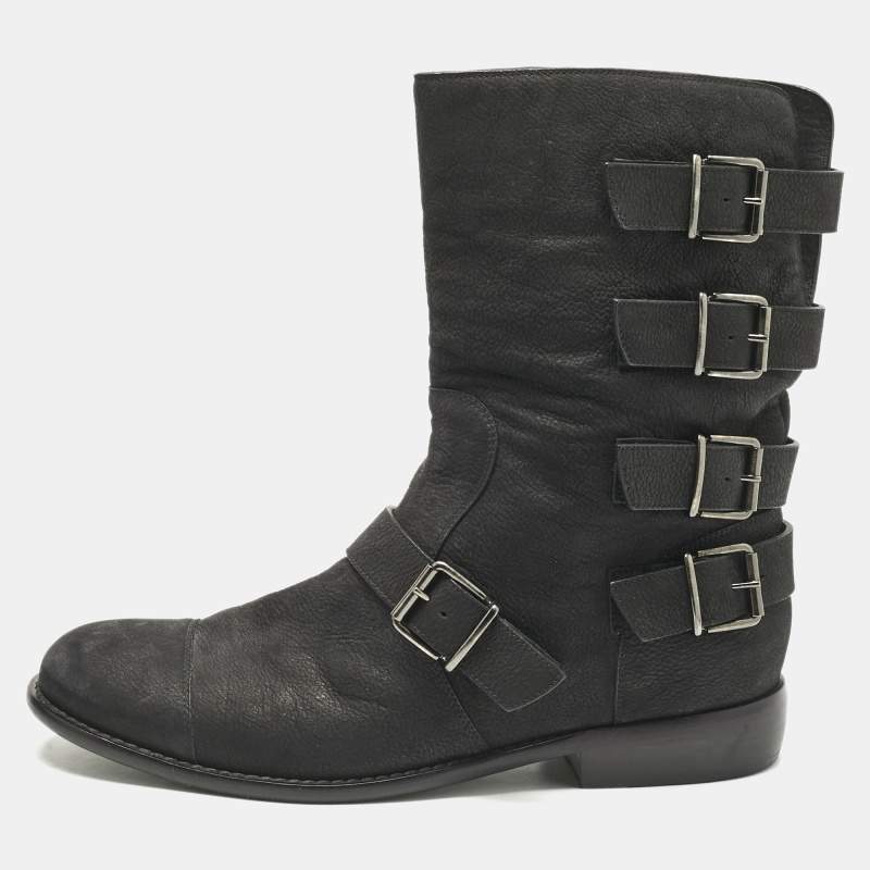 Pre Owned Giuseppe Zanotti Black Nubuck Leather Buckle Details Ankle Length Boots Size 43