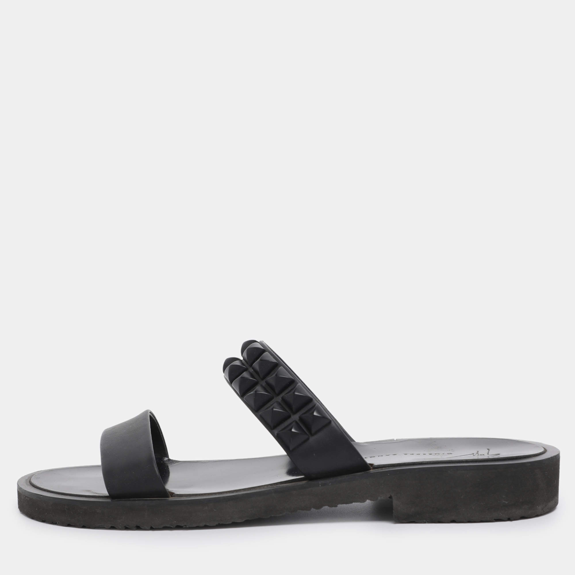 Pre Owned Giuseppe Zanotti Black Leather Studded Slide Sandals Size 43