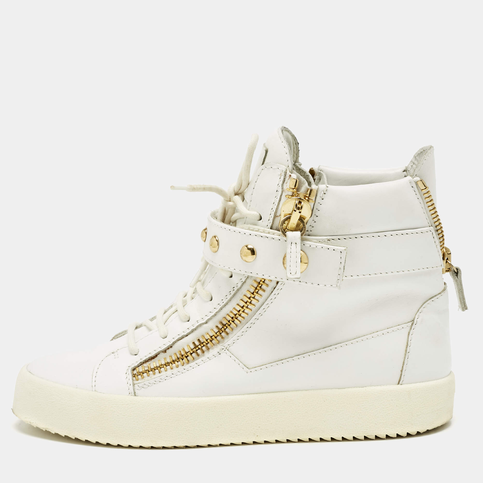 Pre Owned Giuseppe Zanotti White Leather Coby High Top Sneakers Size 43