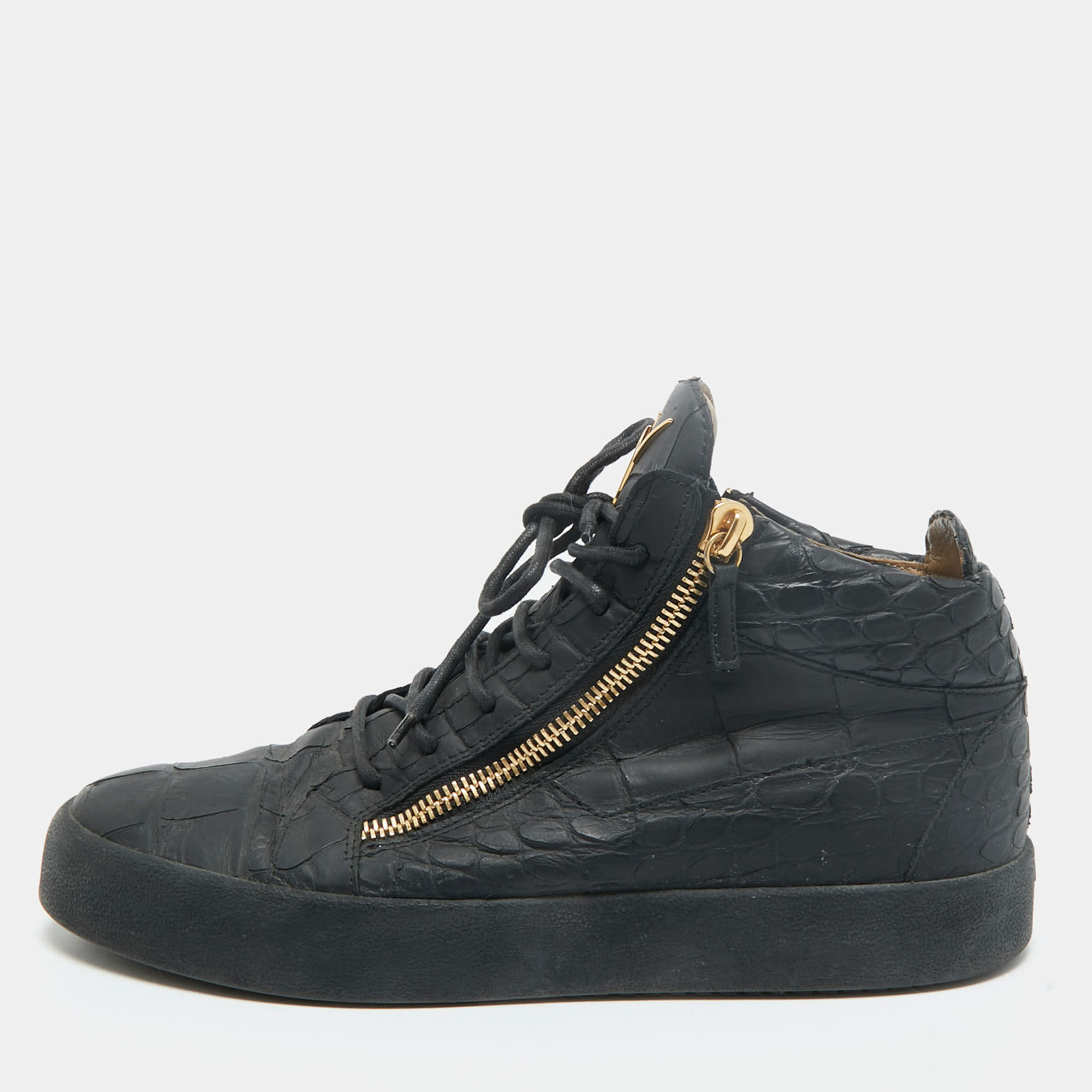 مملوكة مسبقًا Giuseppe Zanotti Size 45 Black Croc Embossed Leather High Top Sneakers