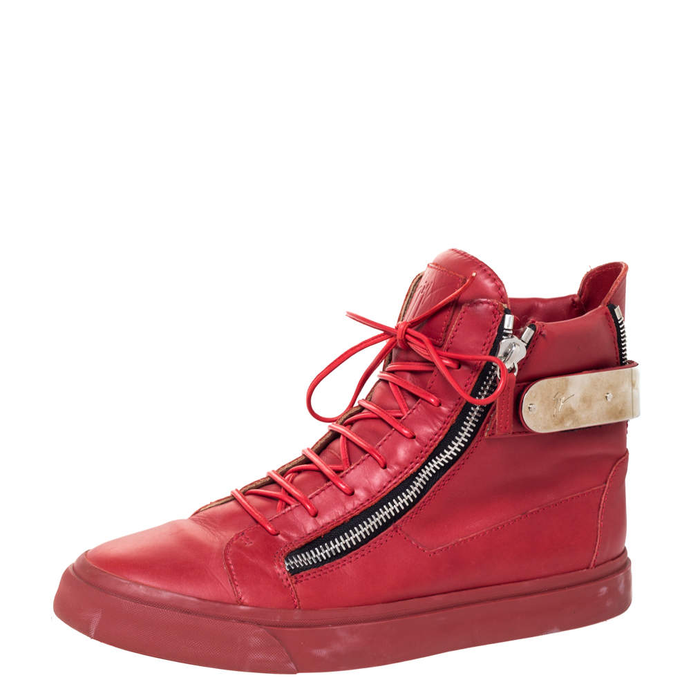 Giuseppe Zanotti Red Leather London High Top Sneakers Size 44.5 Giuseppe Zanotti |