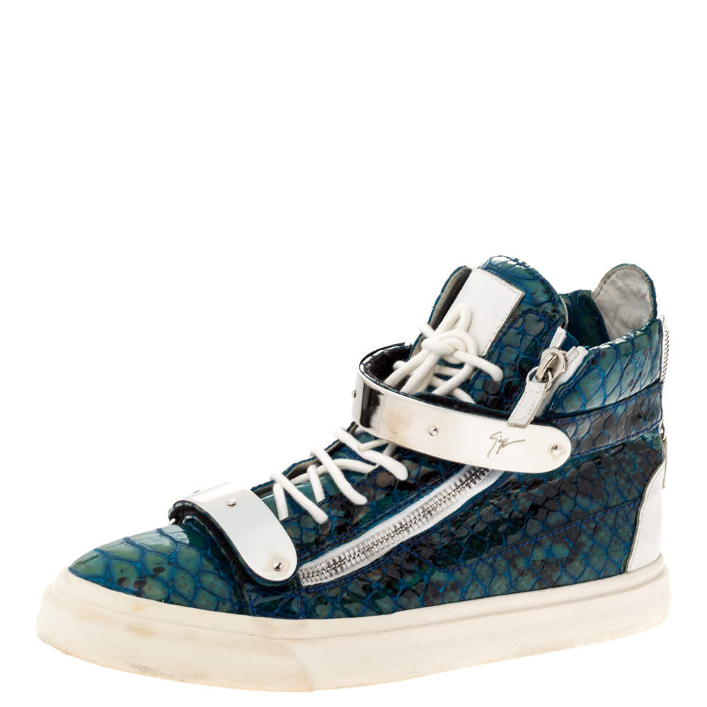Giuseppe Zanotti Multicolor Python Embossed Leather Coby High Top Sneakers Size 44.5