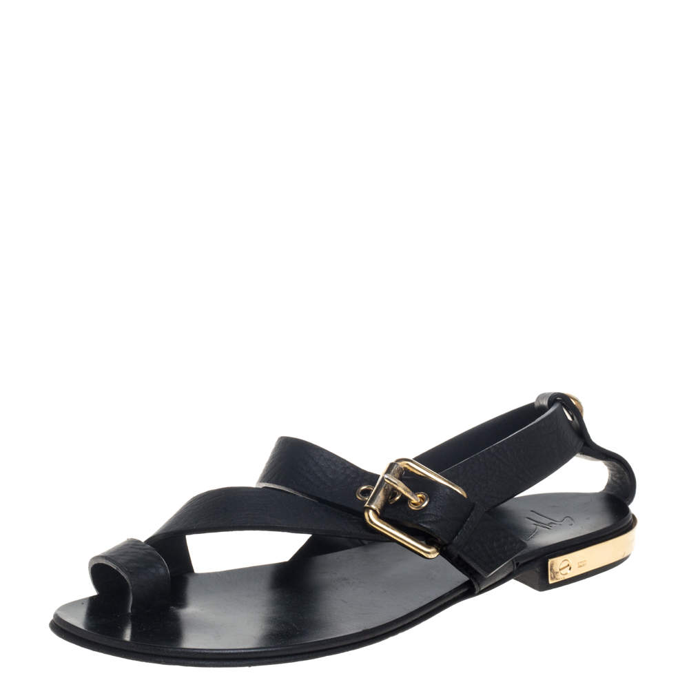 Giuseppe Zanotti Black Leather Toe Ring Cross Strap Sandals Size 42