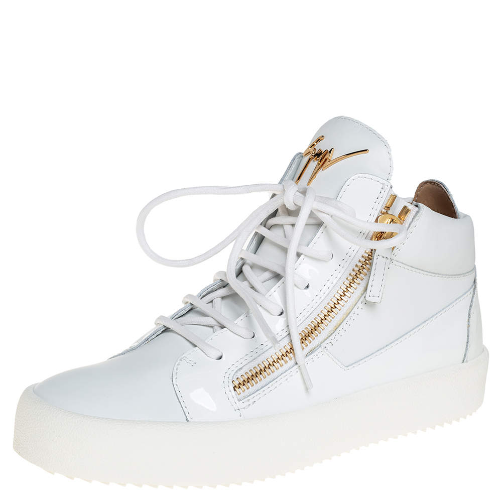 Giuseppe Zanotti White Leather And Patent Leather High Top Sneakers Size 40