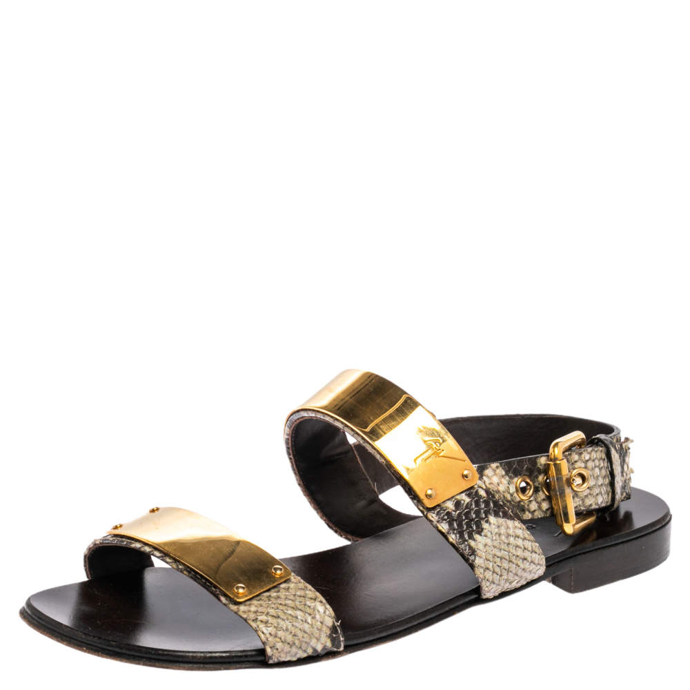 Pre Owned Giuseppe Zanotti Two Tone Python Leather Zak Slingback Sandals Size 42