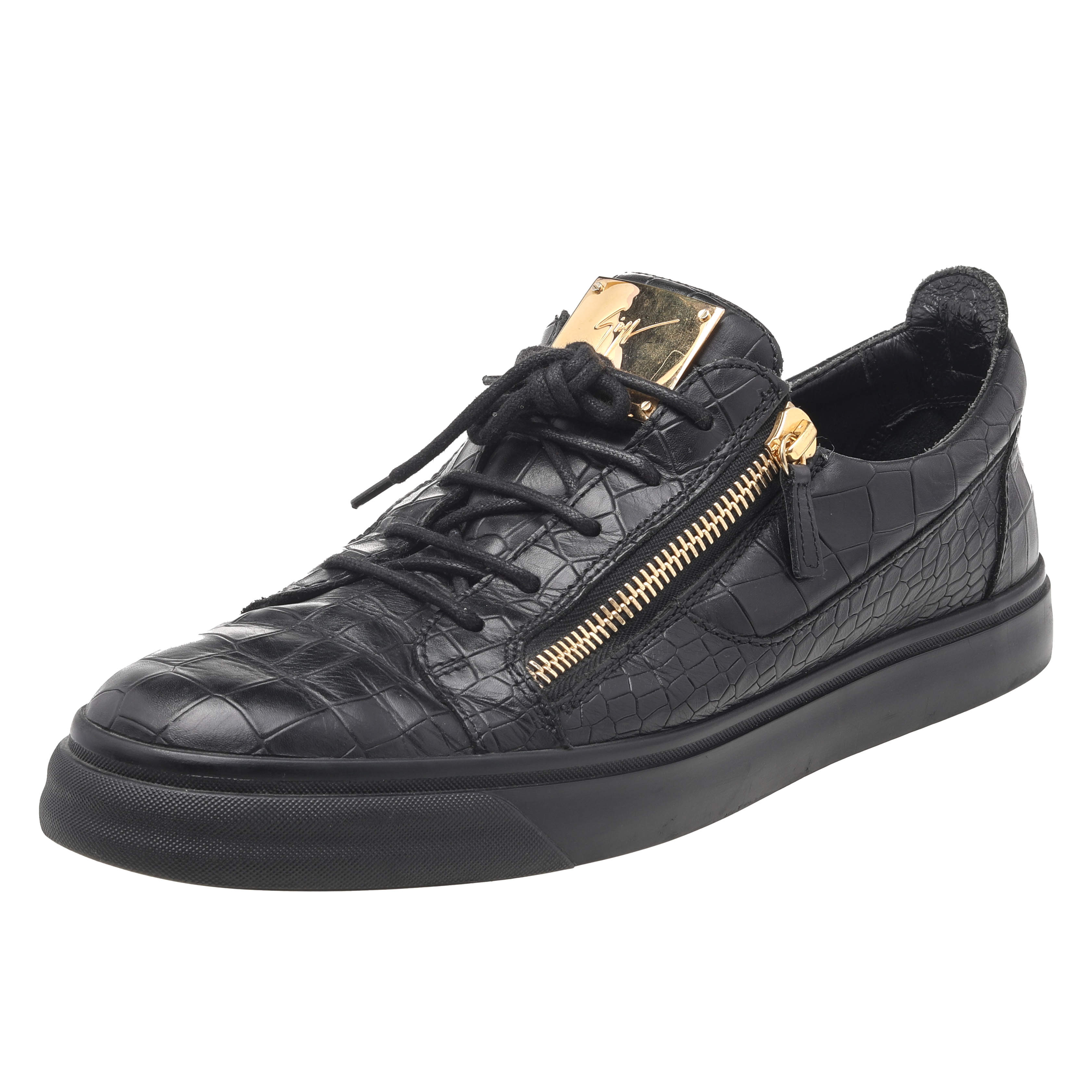 Giuseppe Zanotti Black Croc Embossed Leather London Low Top Sneakers Size 45