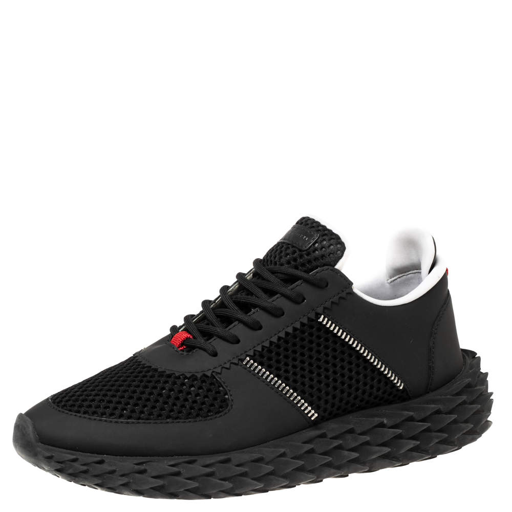 Giuseppe Zanotti Black Leather and Mesh Urchin Sneaker Size 42