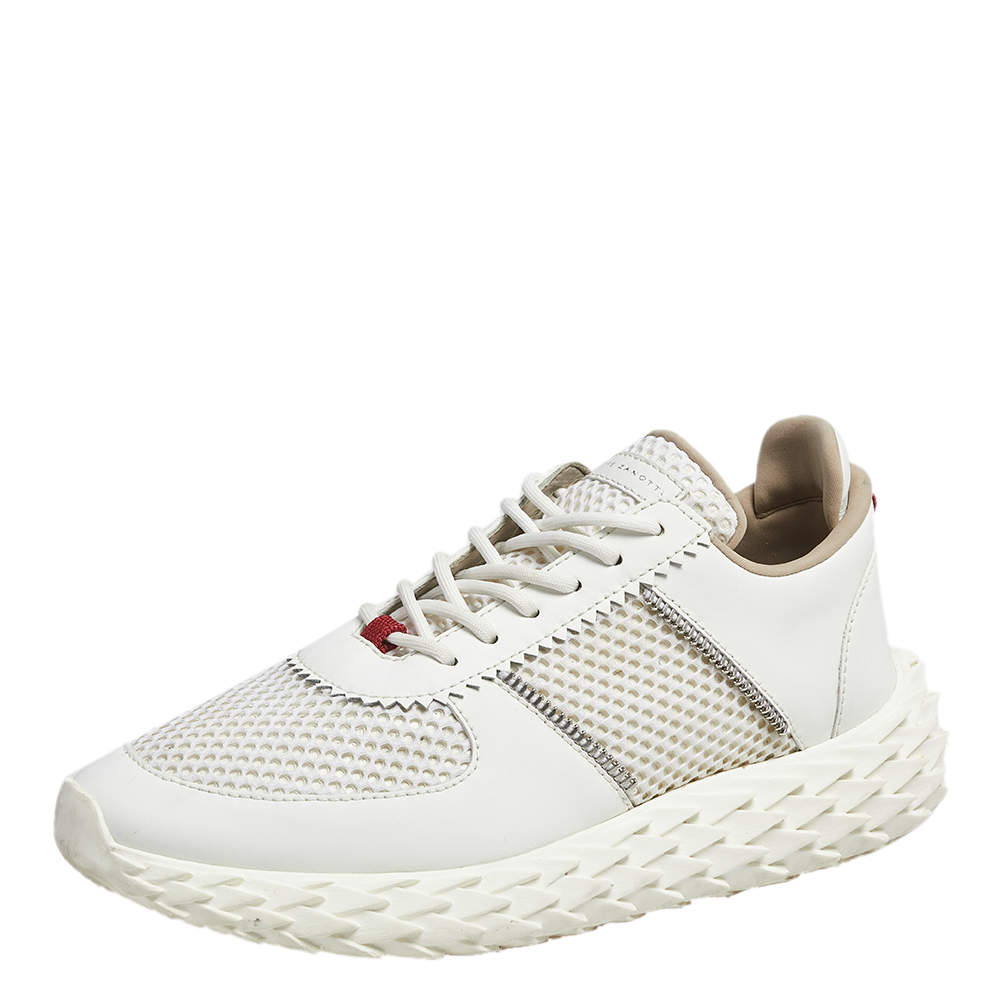 Giuseppe Zanotti White Leather and Mesh Urchin Sneaker Size 42