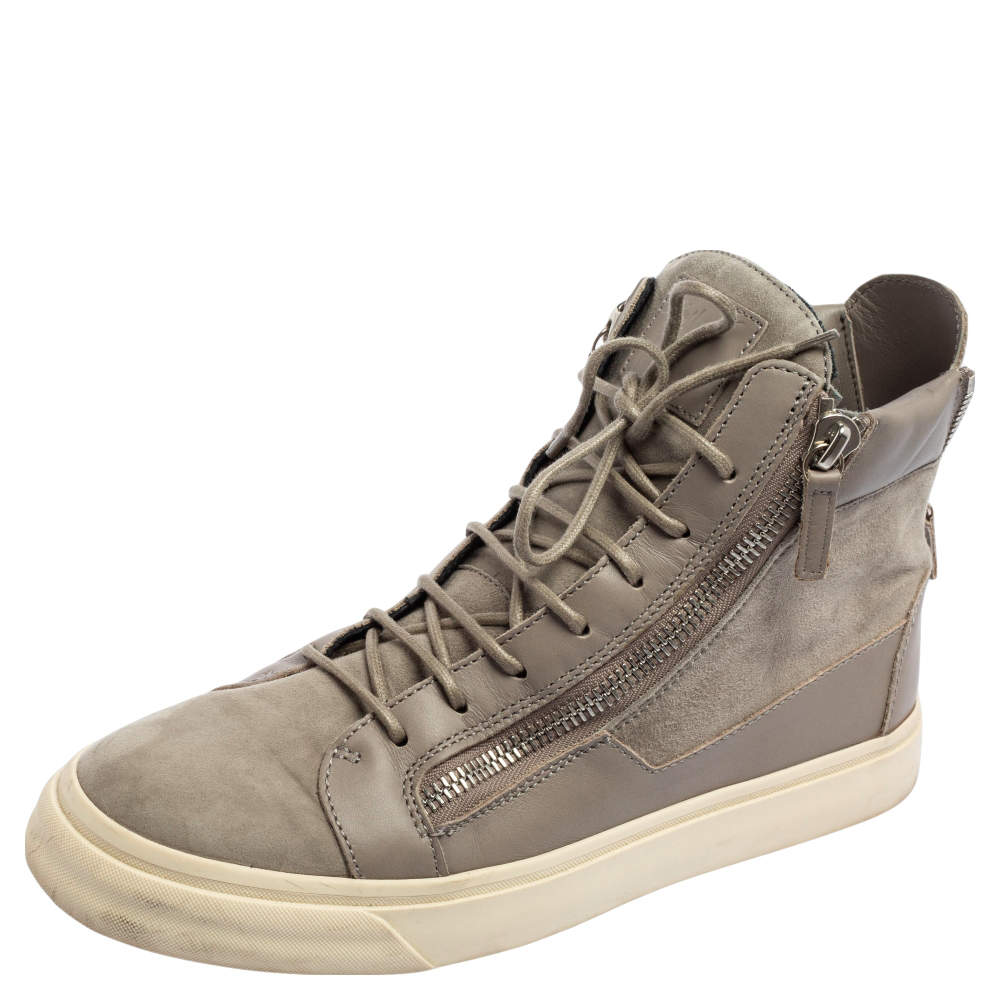 Pre Owned Giuseppe Zanotti Grey Suede And Leather High Top Sneakers Size 43.5