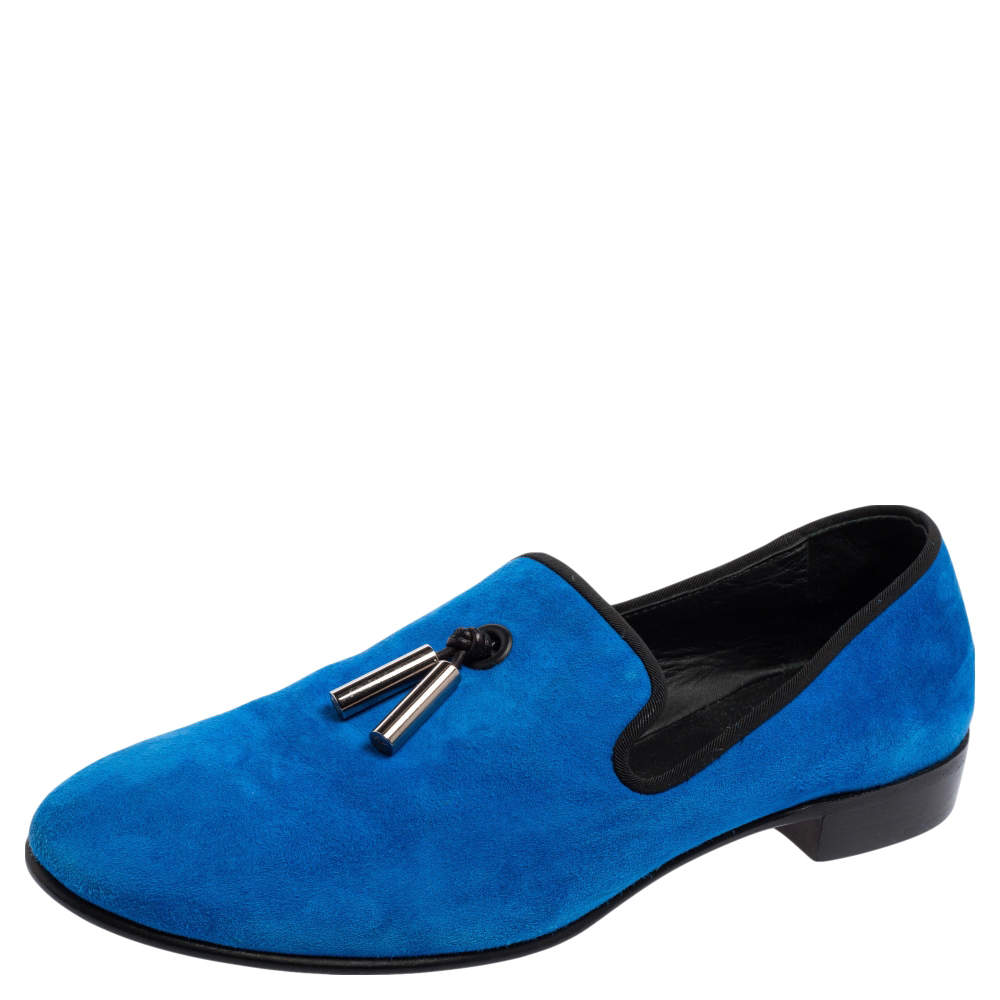 Giuseppe Zanotti Blue Suede Charm Slip-On Loafers Size 42