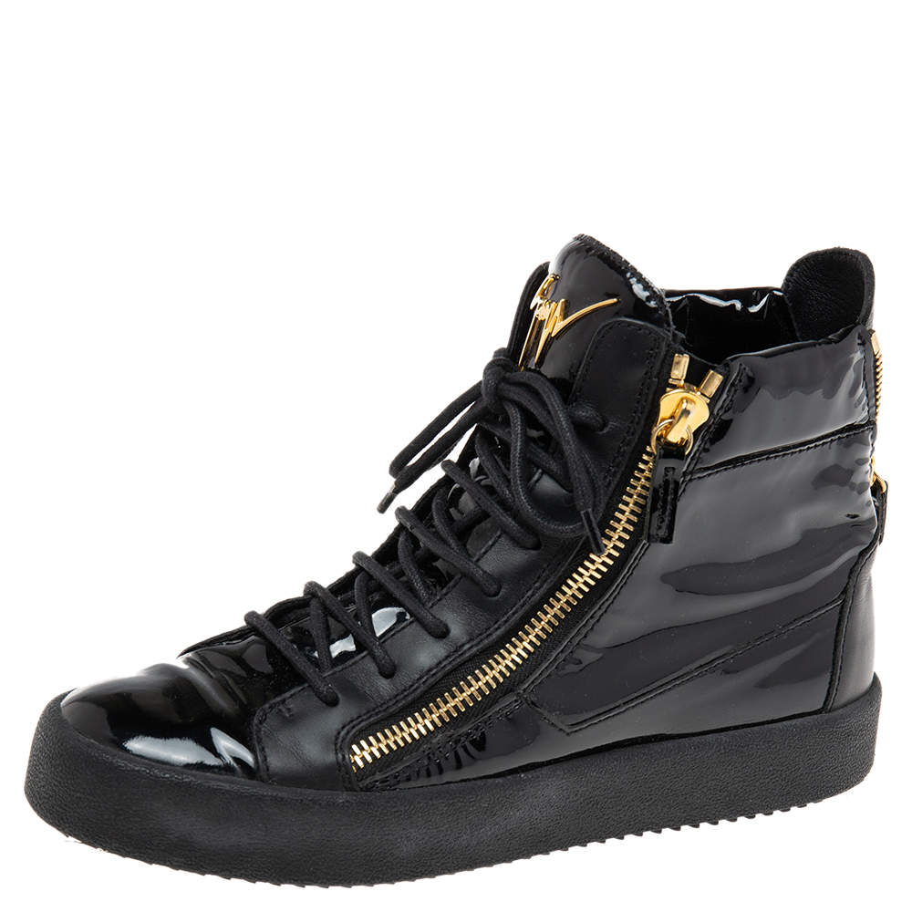 Pre Owned Giuseppe Zanotti Black Patent Leather London High-Top Sneakers Size 40