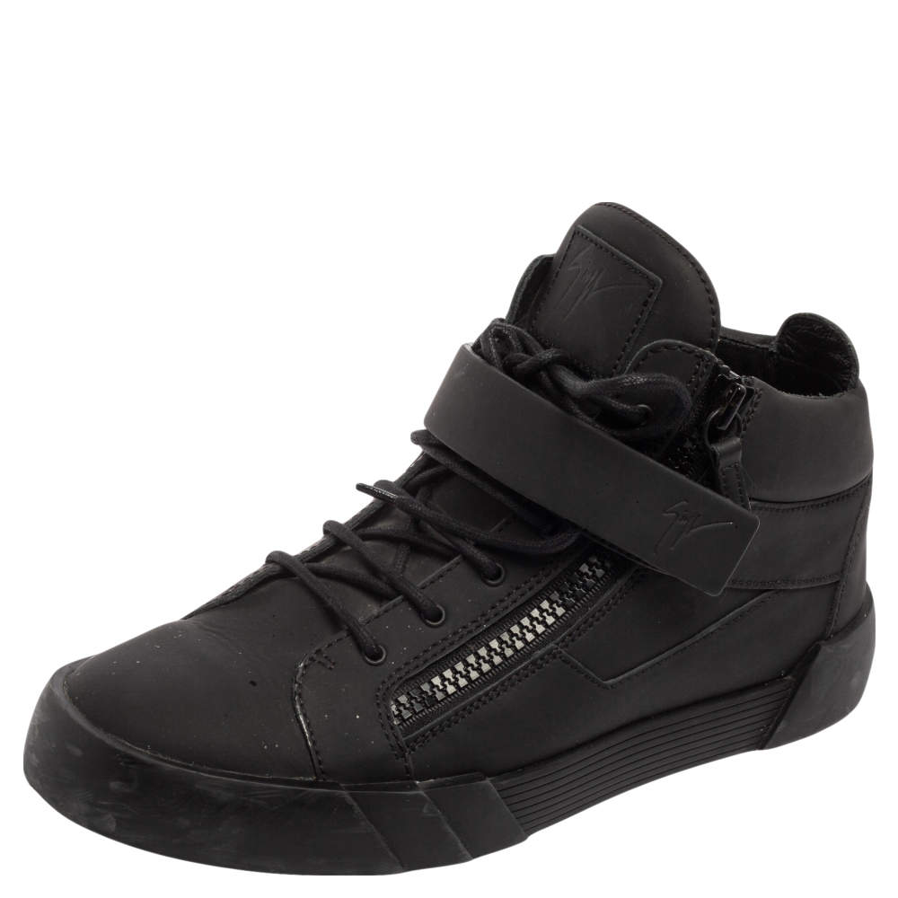 Pre Owned Giuseppe Zanotti Black Leather Kriss Steel Sneakers Size 42