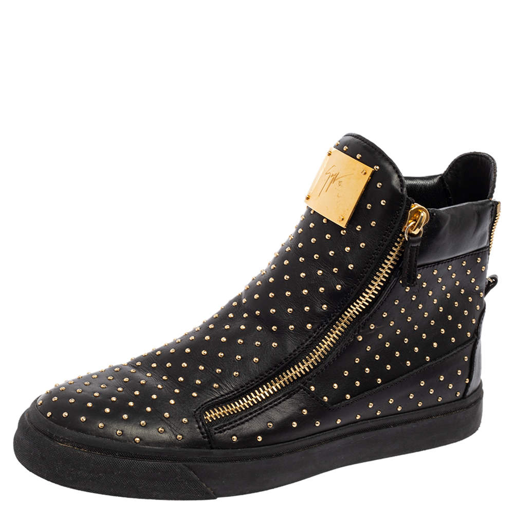 Pre Owned Giuseppe Zanotti Black Leather Studded High Top Sneakers Size 43