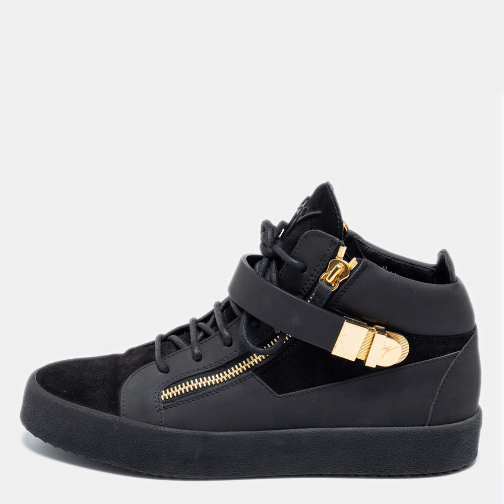 Pre Owned Giuseppe Zanotti Black Suede and Leather Coby High Top Sneakers Size 44.5