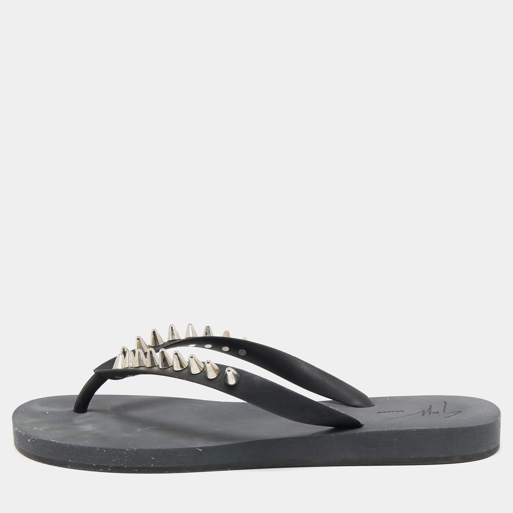 Giuseppe Zanotti Black Rubber Sunset Chain Detail Thong Slides Size 41