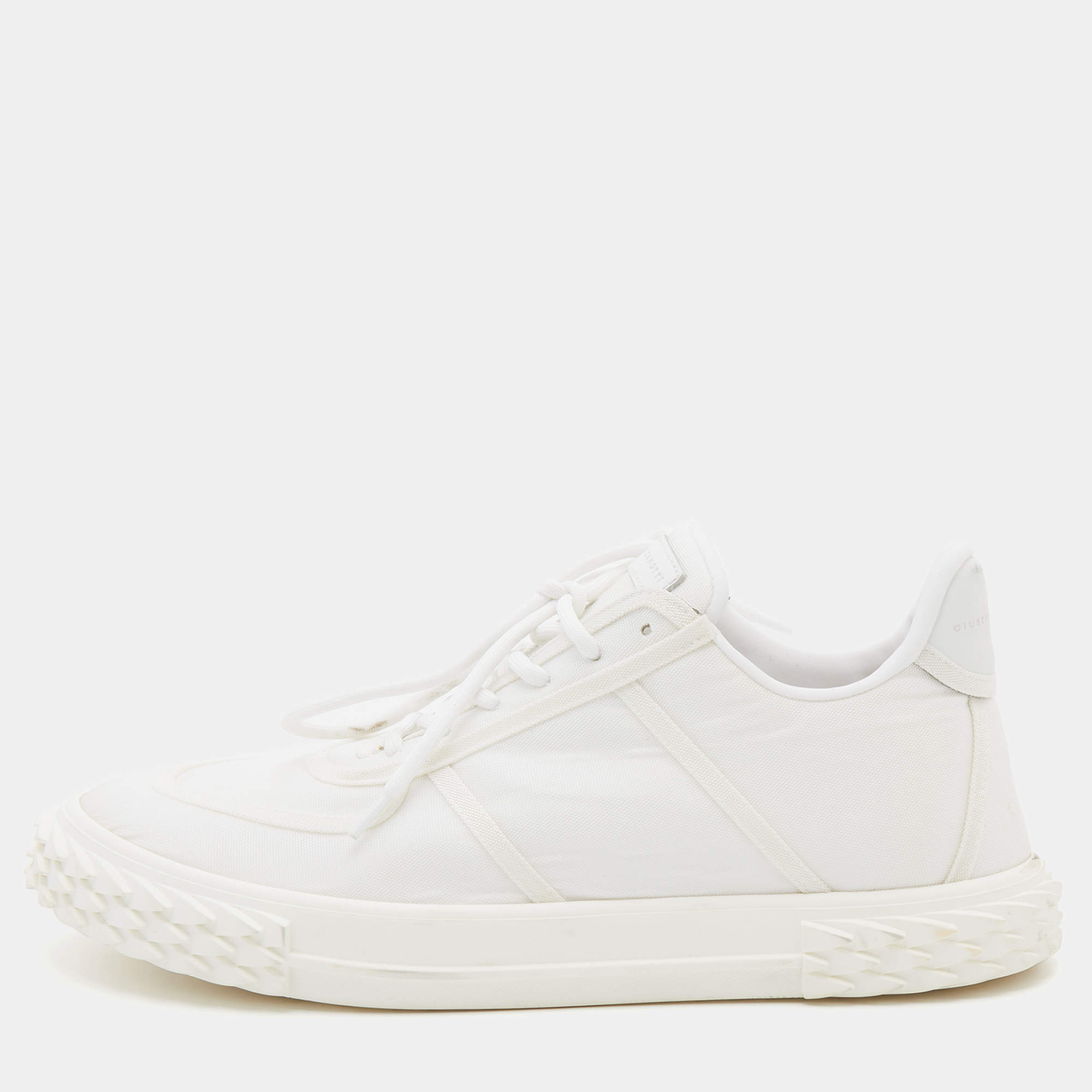 Giuseppe Zanotti White Fabric and Leather Low Top Sneakers Size 42.5