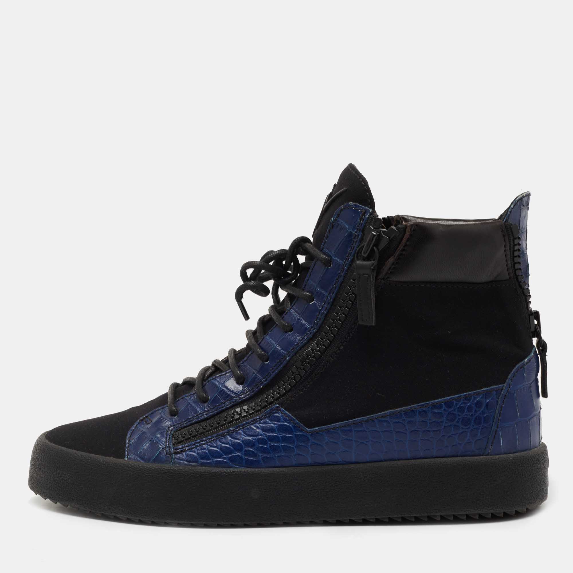 varm koncert Bære Giuseppe Zanotti Blue/Black Croc Embossed Leather and Fabric High Top  Sneakers Size 43 Giuseppe Zanotti | TLC