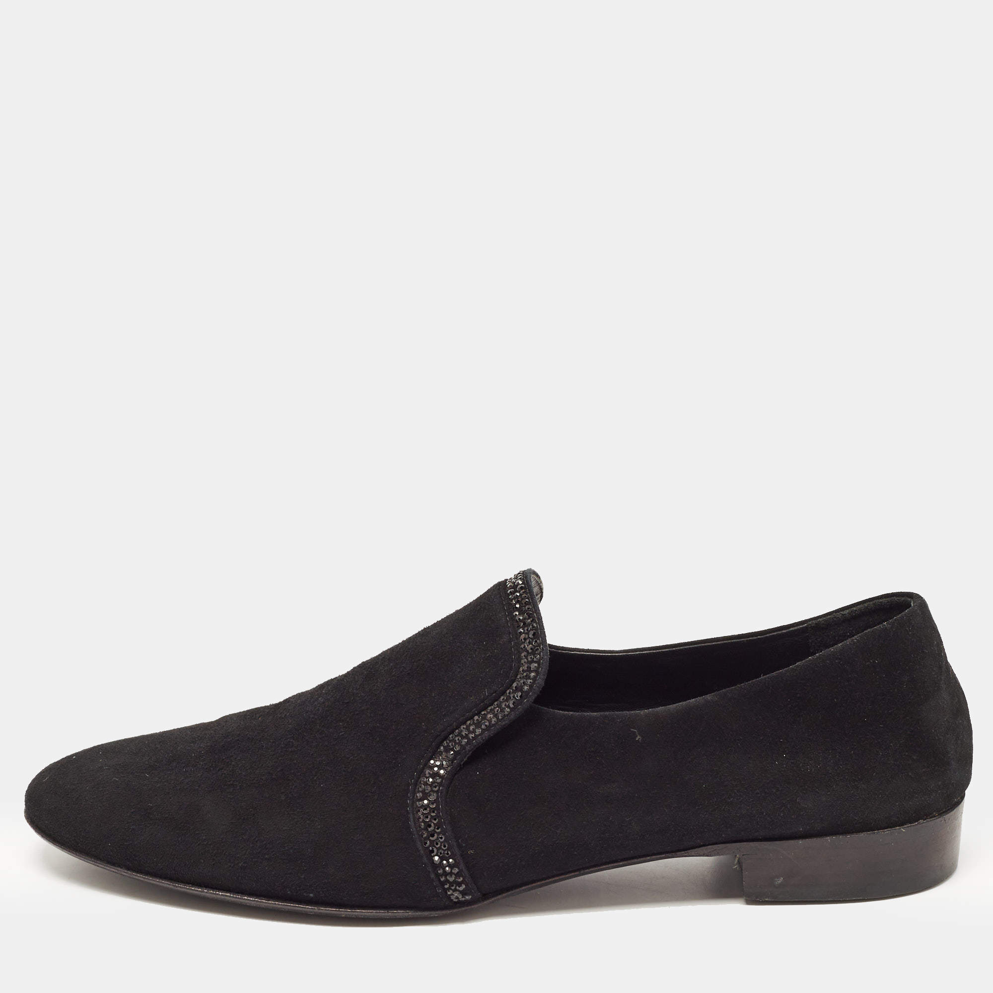 Giuseppe Zanotti Black Suede Embellished Slip On Loafers Size 46