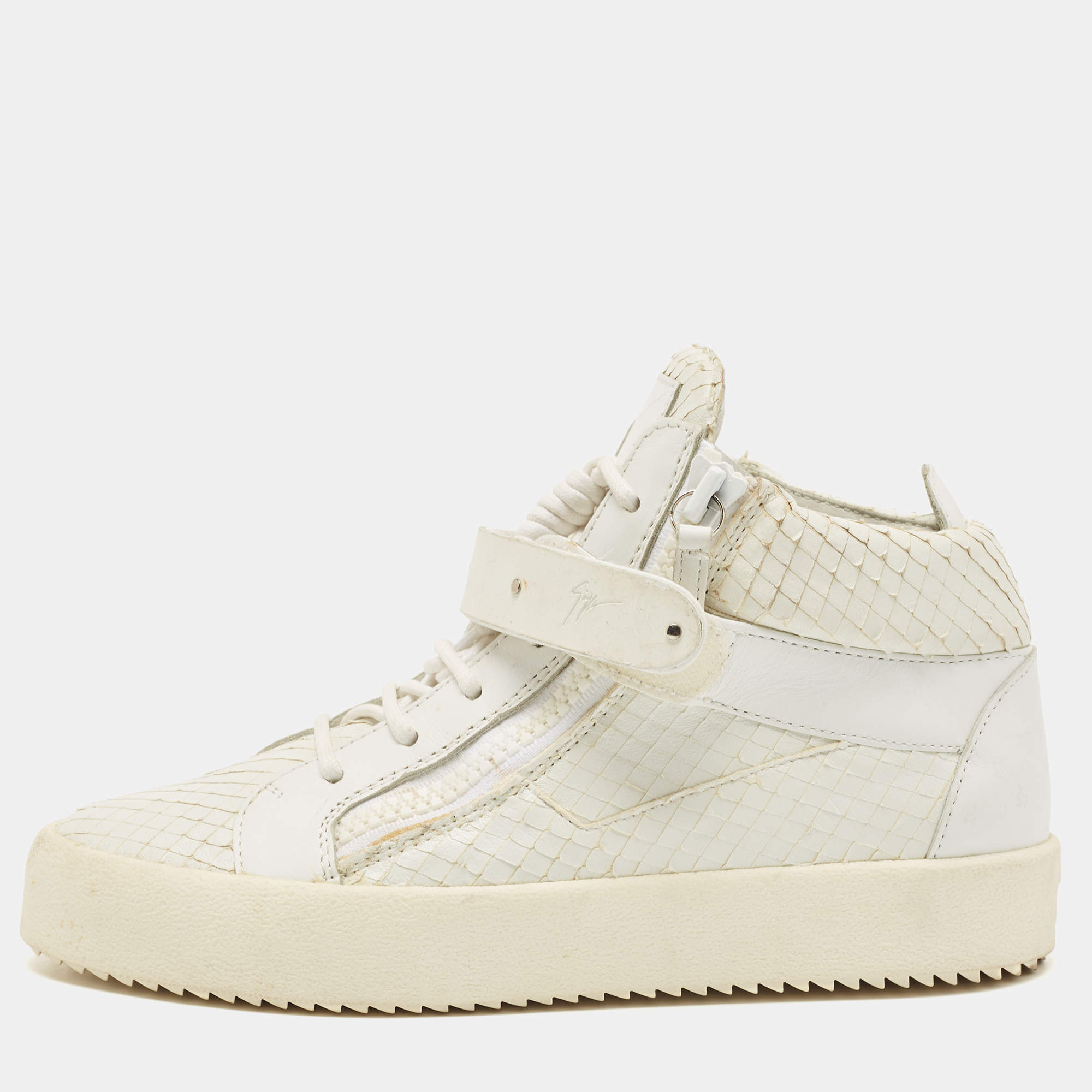 Giuseppe Zanotti White Python Embossed and Leather Coby High Top Sneakers  Size 41