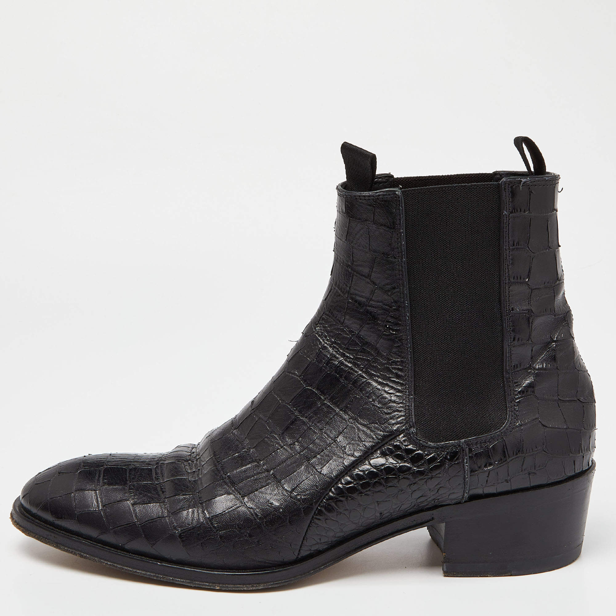 Pre Owned Giuseppe Zanotti Black Croc Embossed Leather Chelsea Boot Size 44
