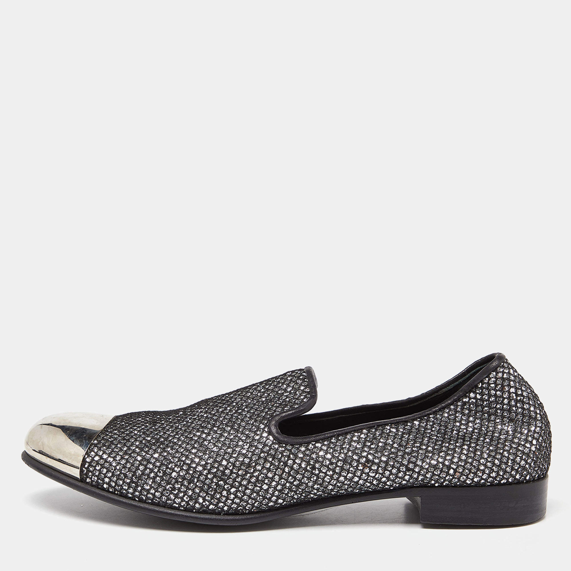 Giuseppe Zanotti Silver Mesh and Glitter Slip on Loafers Size 40.5