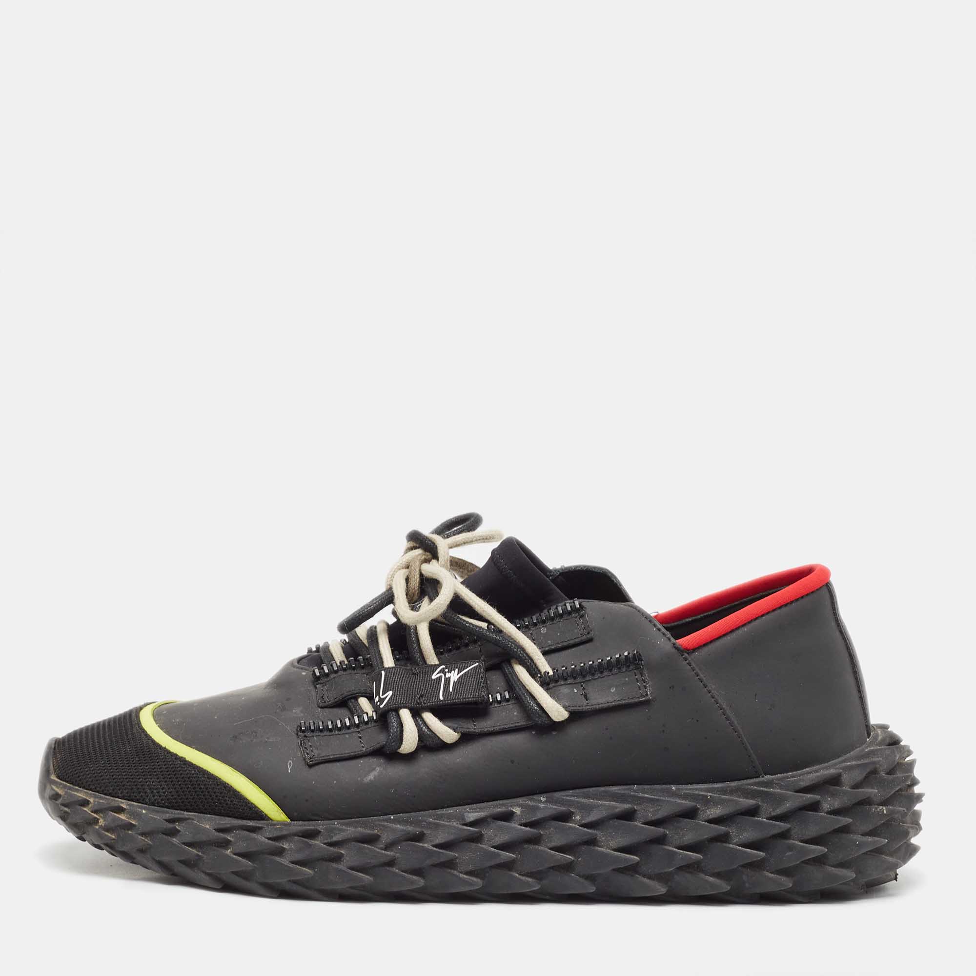 Pre Owned Giuseppe Zanotti Black Mesh and Leather Urchin Sneakers Size 43.5