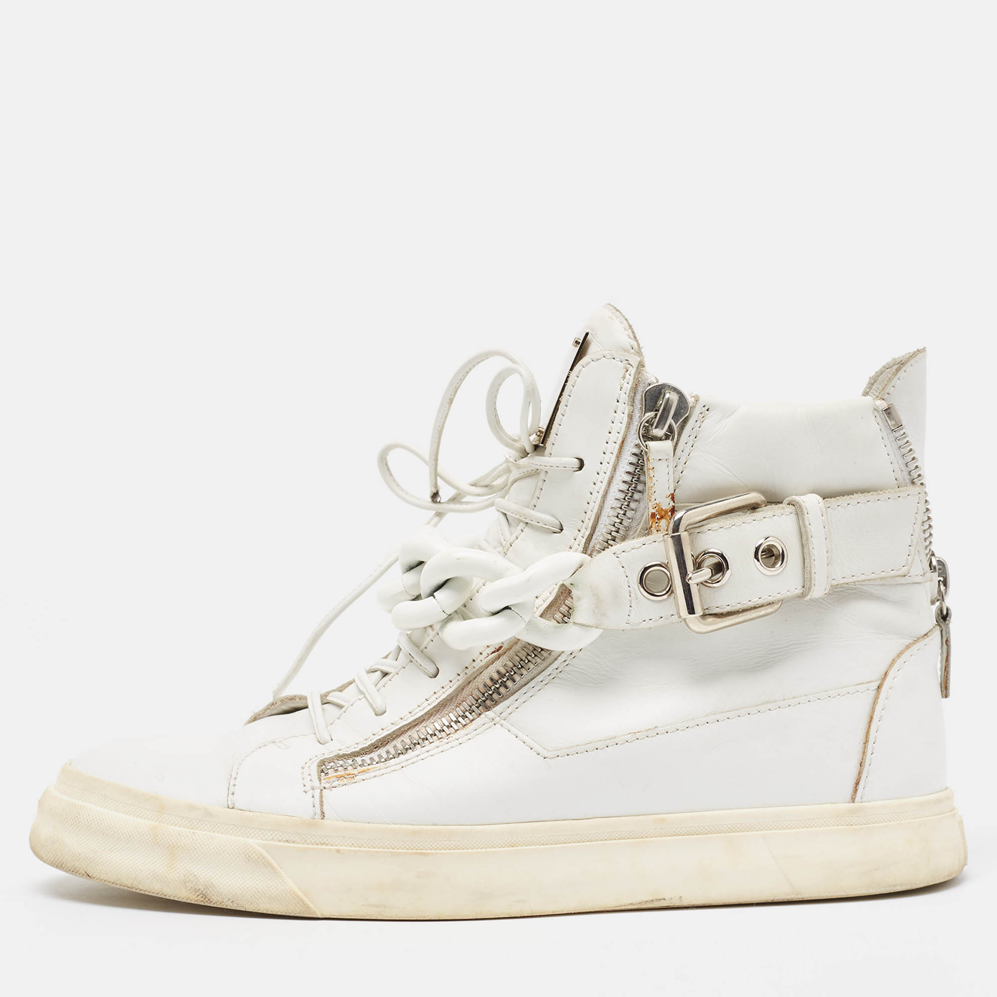 Pre Owned Giuseppe Zanotti White Leather High Top Sneakers Size 40