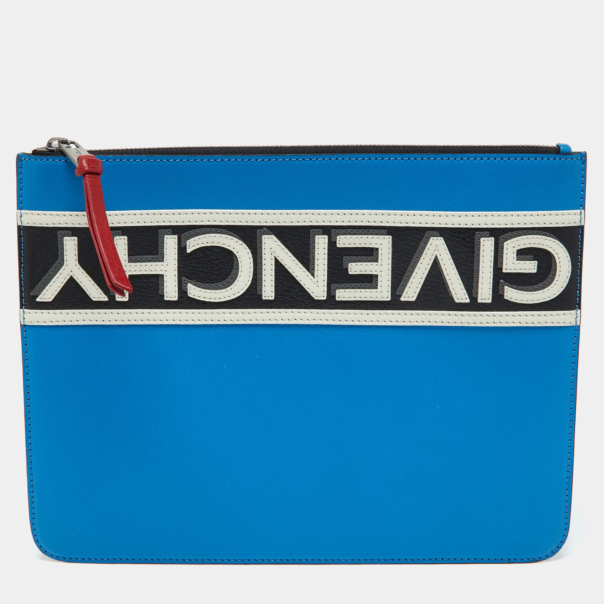 Givenchy Tri Color Leather Reverse Logo Flat Zip Pouch