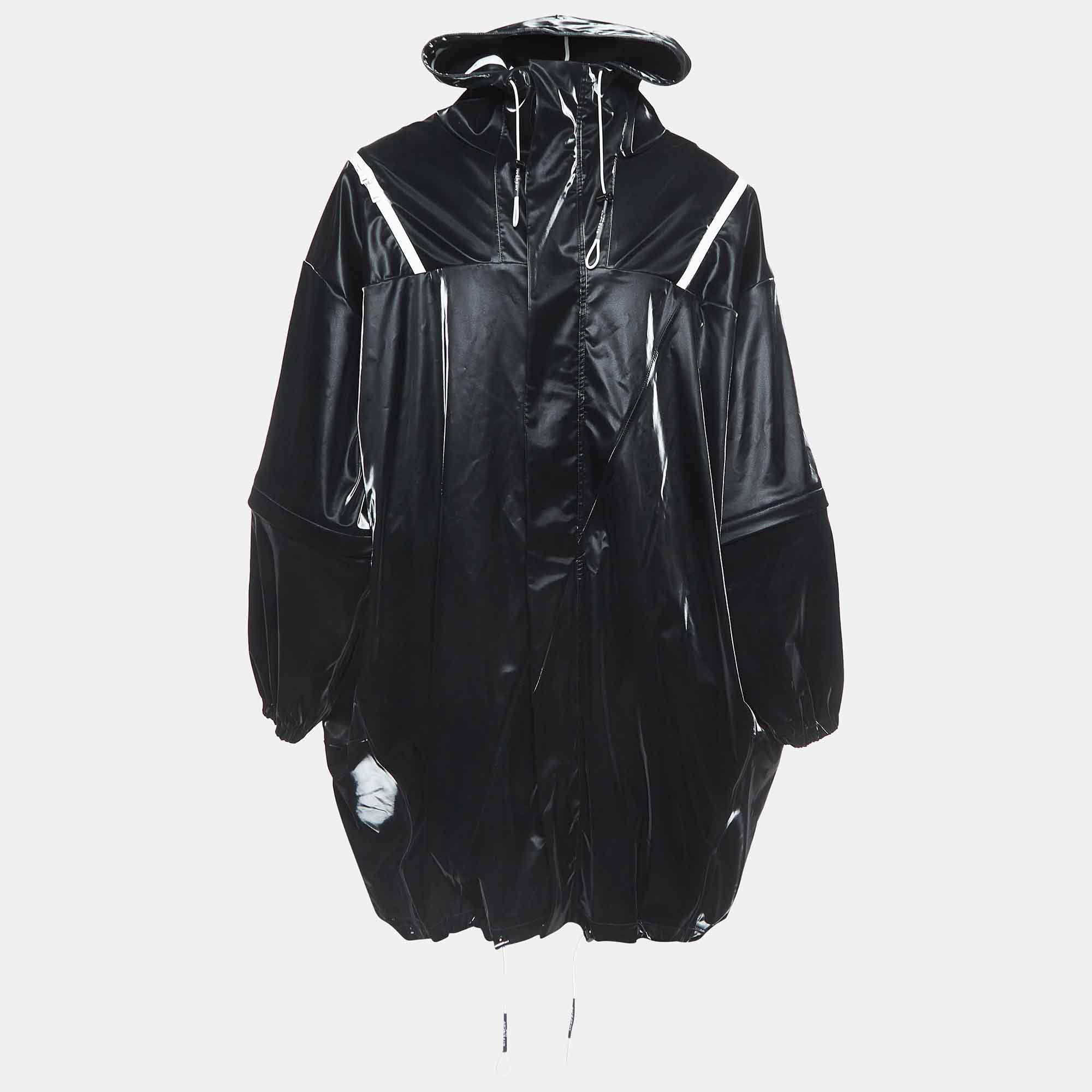 Givenchy Black Contrast Trim Synthetic Oversized Raincoat M