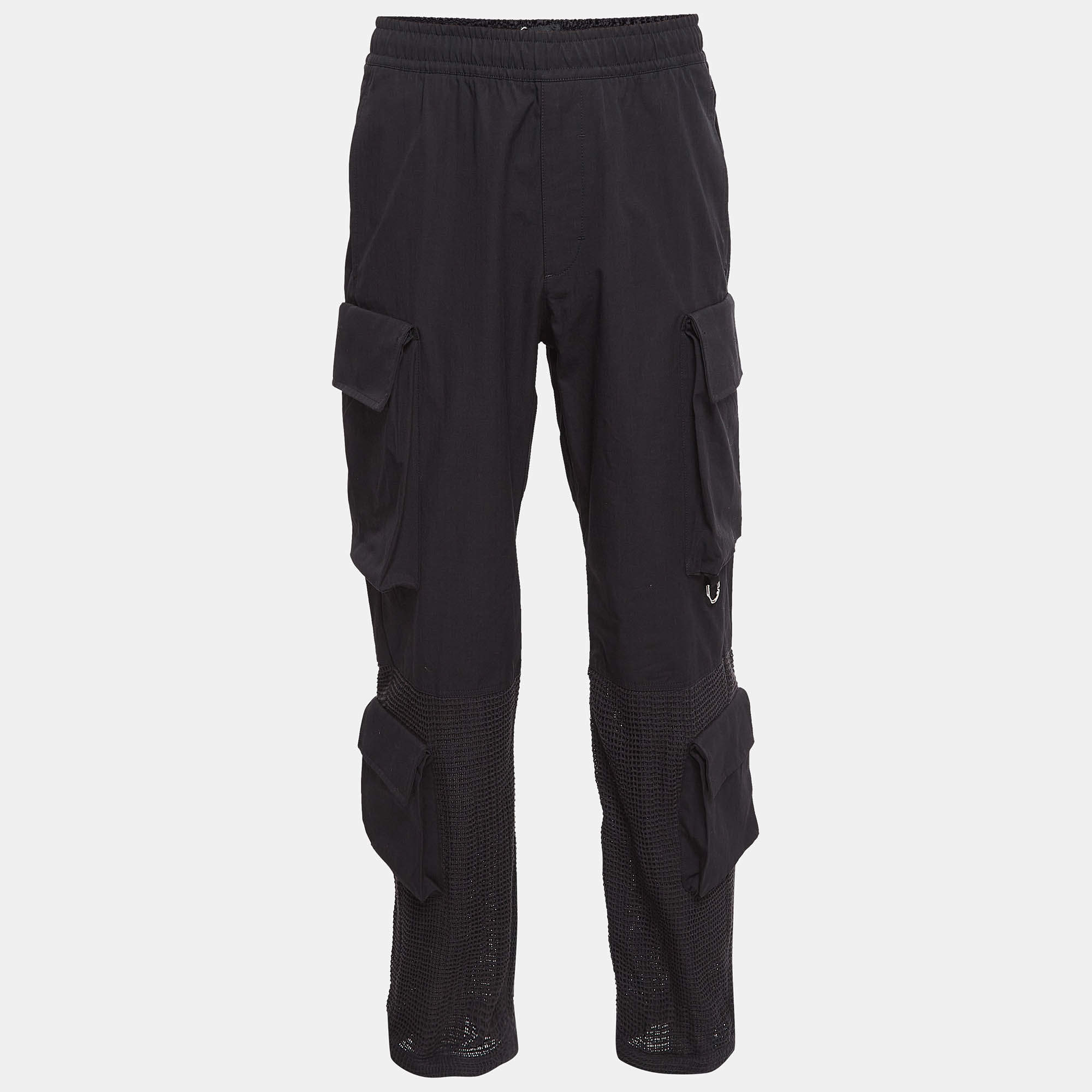 Pre Owned Givenchy Black Cotton and Crochet Trim Cargo Pants M