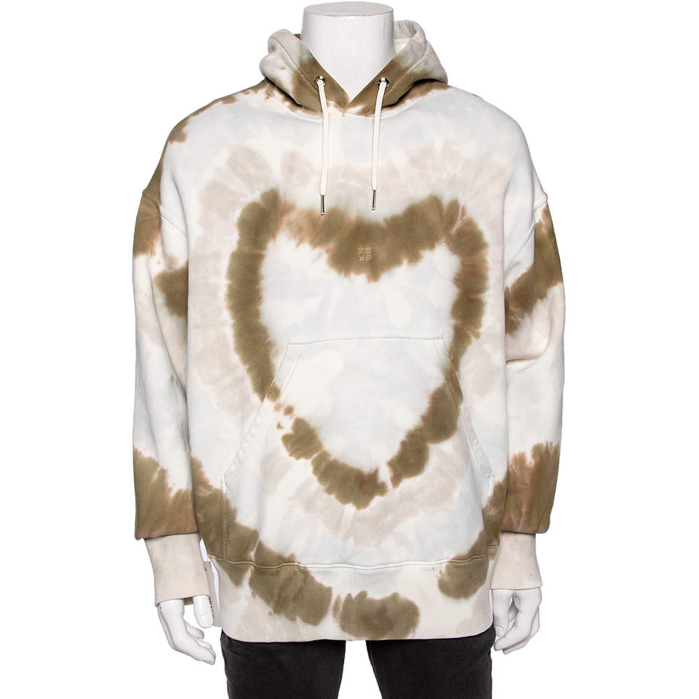 Givenchy White Tie-Dye Heart Printed Cotton Knit Oversized Hoodie S