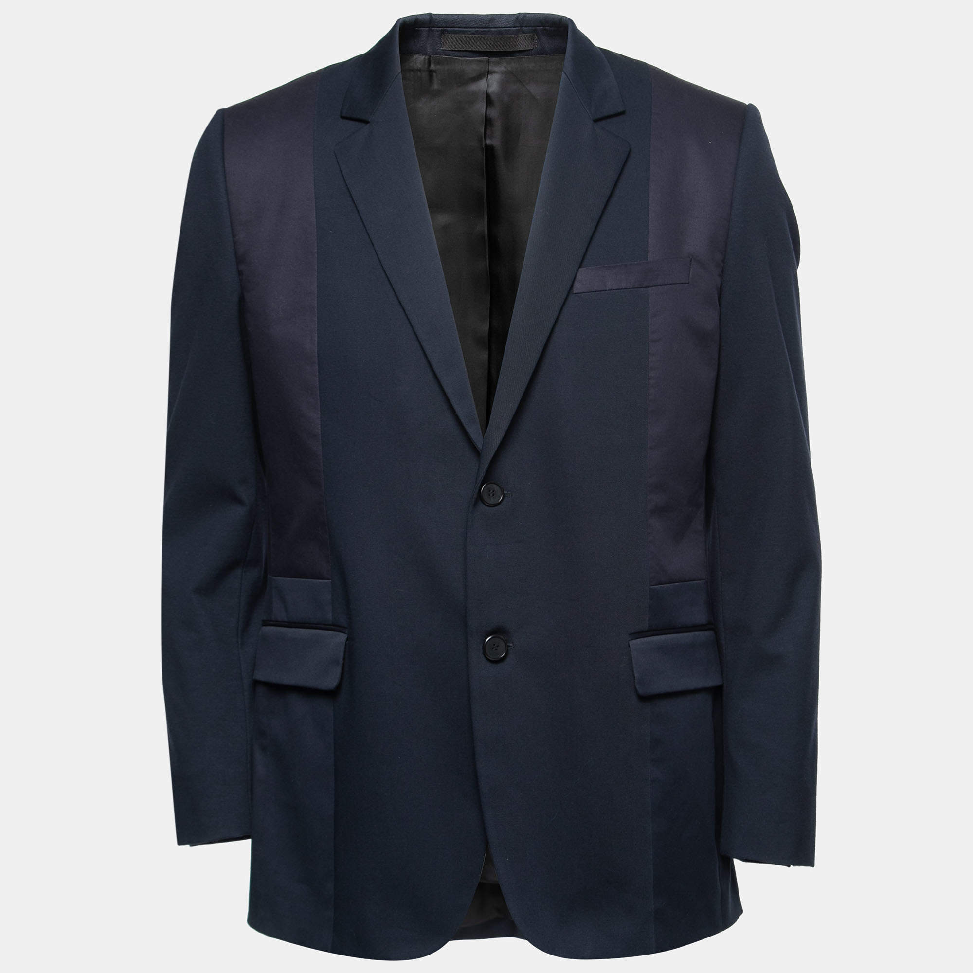 Pre Owned Givenchy Navy Blue Cotton Contrast Single-Breasted Blazer XL