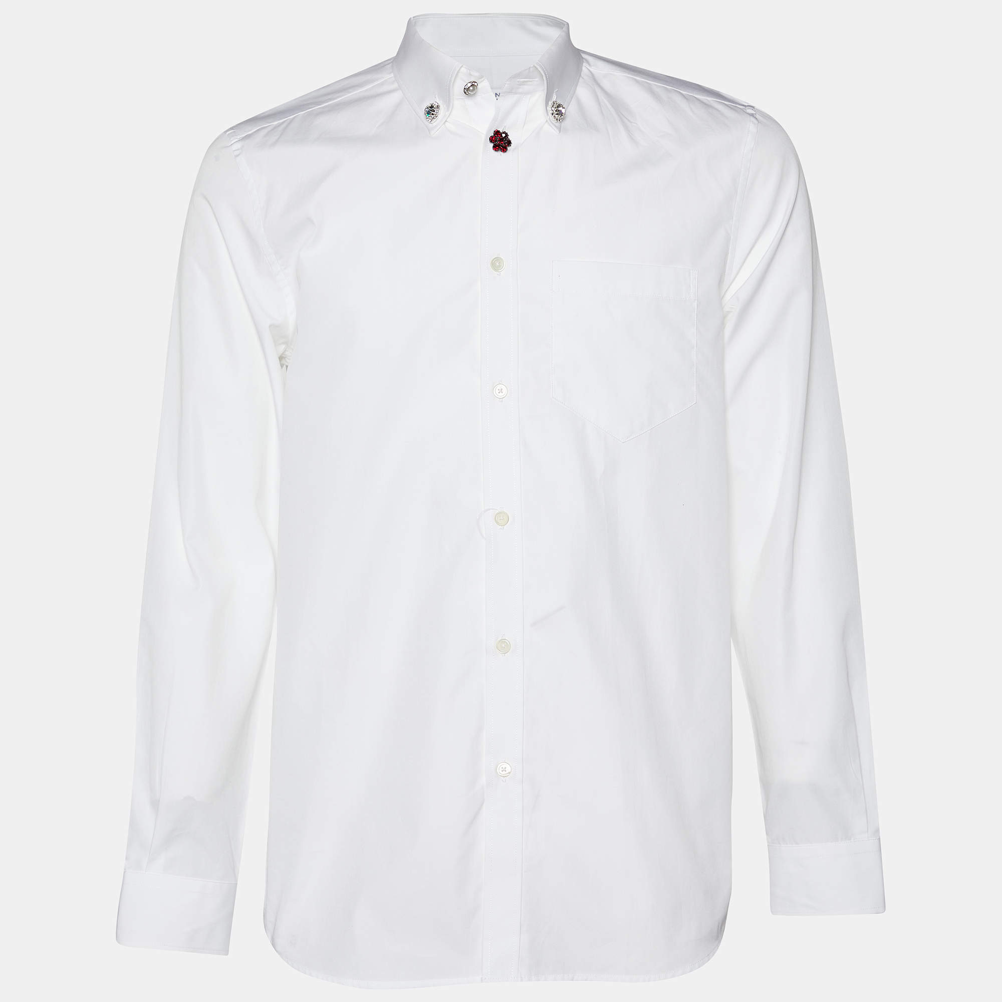 Givenchy White Cotton Crystal Button Shirt M